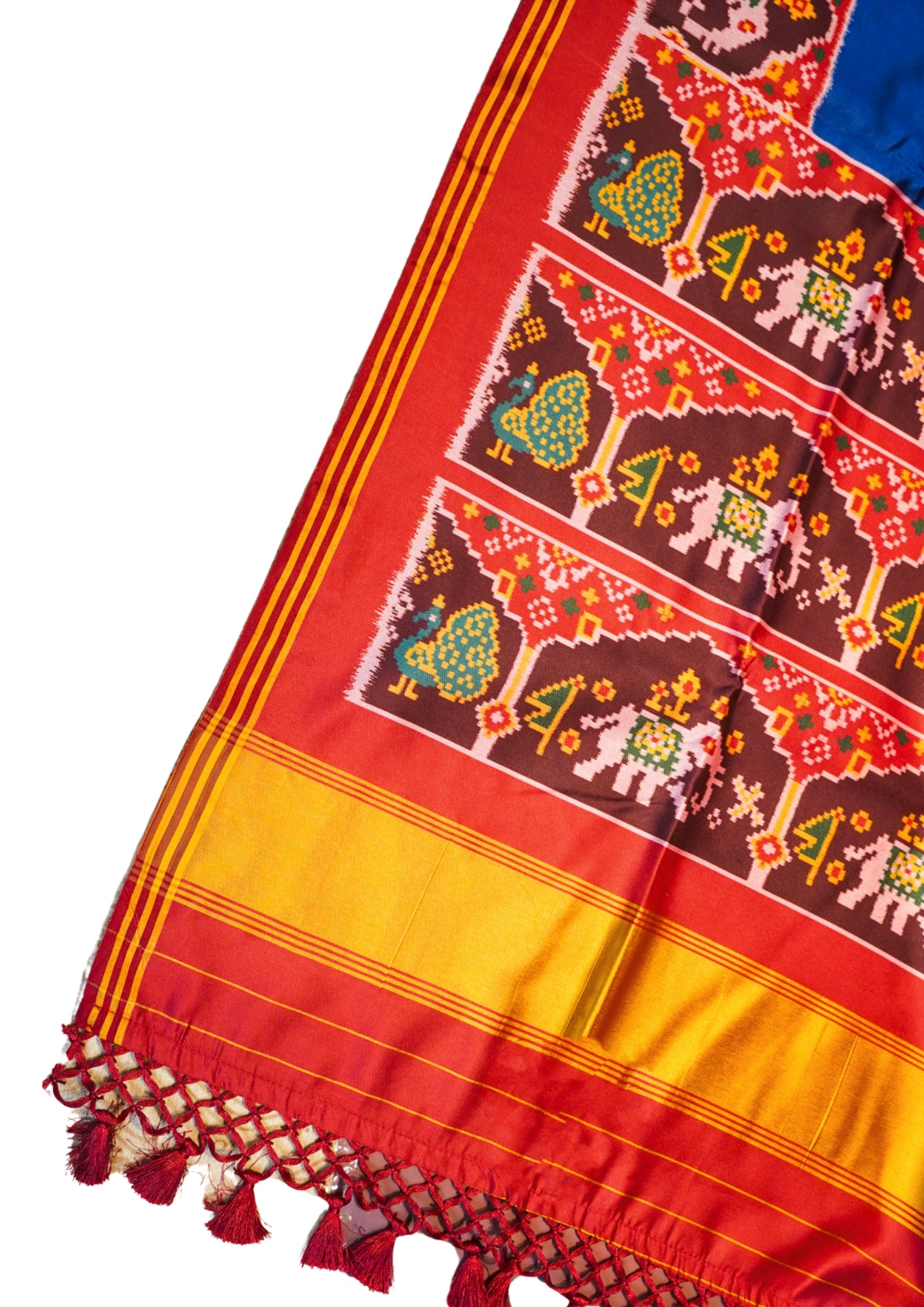 "Utsav Banaras 189" Banarasi Royal Blue Patola Silk Saree With Elephant & Peacock Motifs
