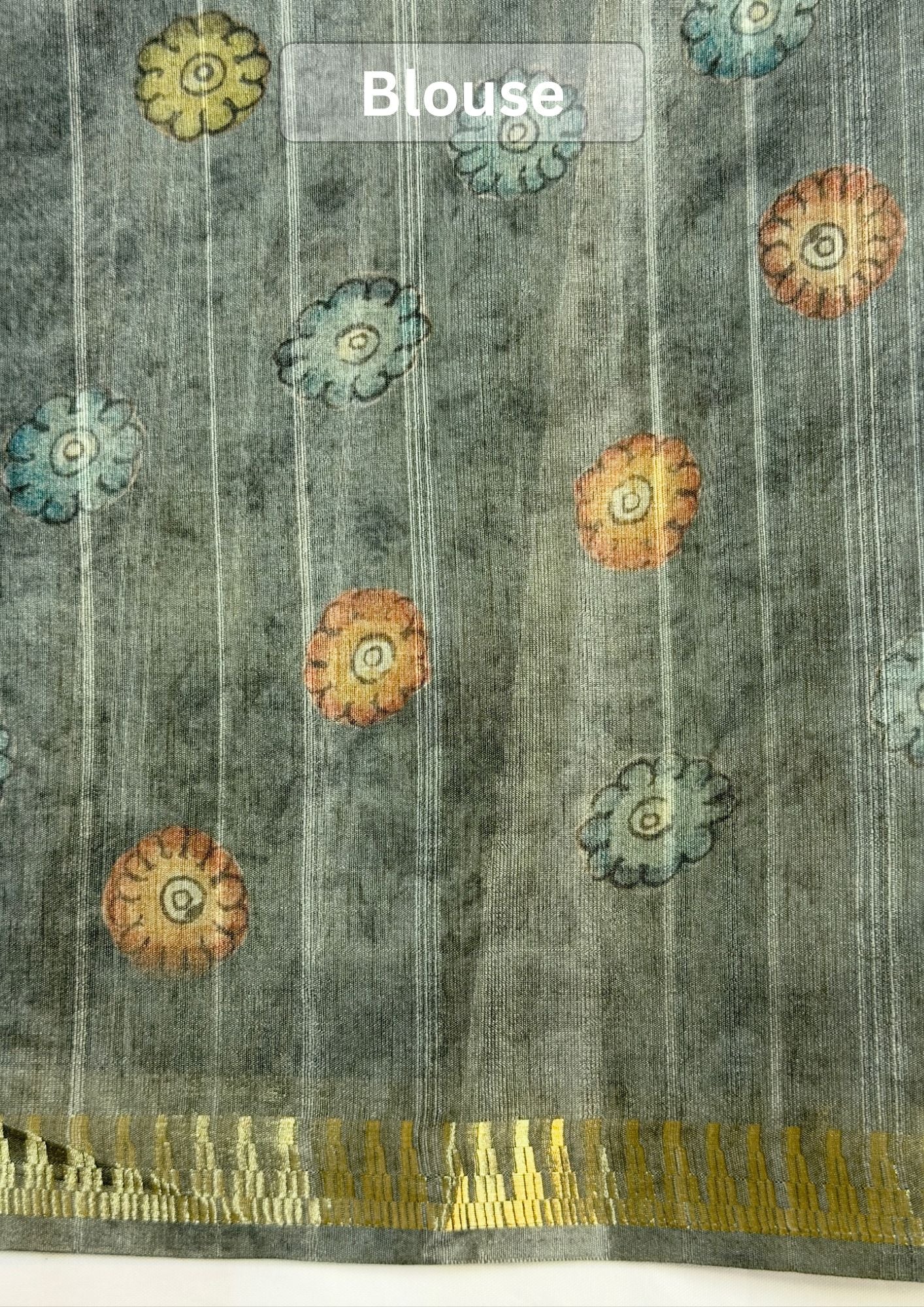 UTSAV BANARAS 392: Elegant Teal Grey tussar Silk Saree with Traditional Pen Kalamkari Narrative Print