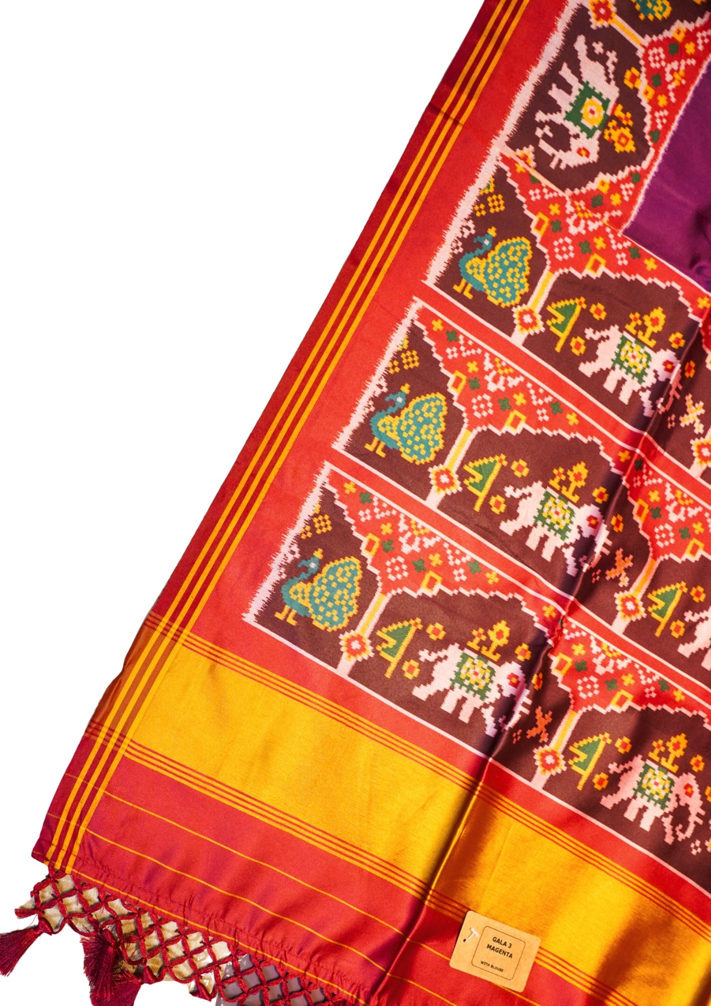 "Utsav Banaras 191" Banarasi Royal Purple Patola Silk Saree With Peacock & Elephant Motifs