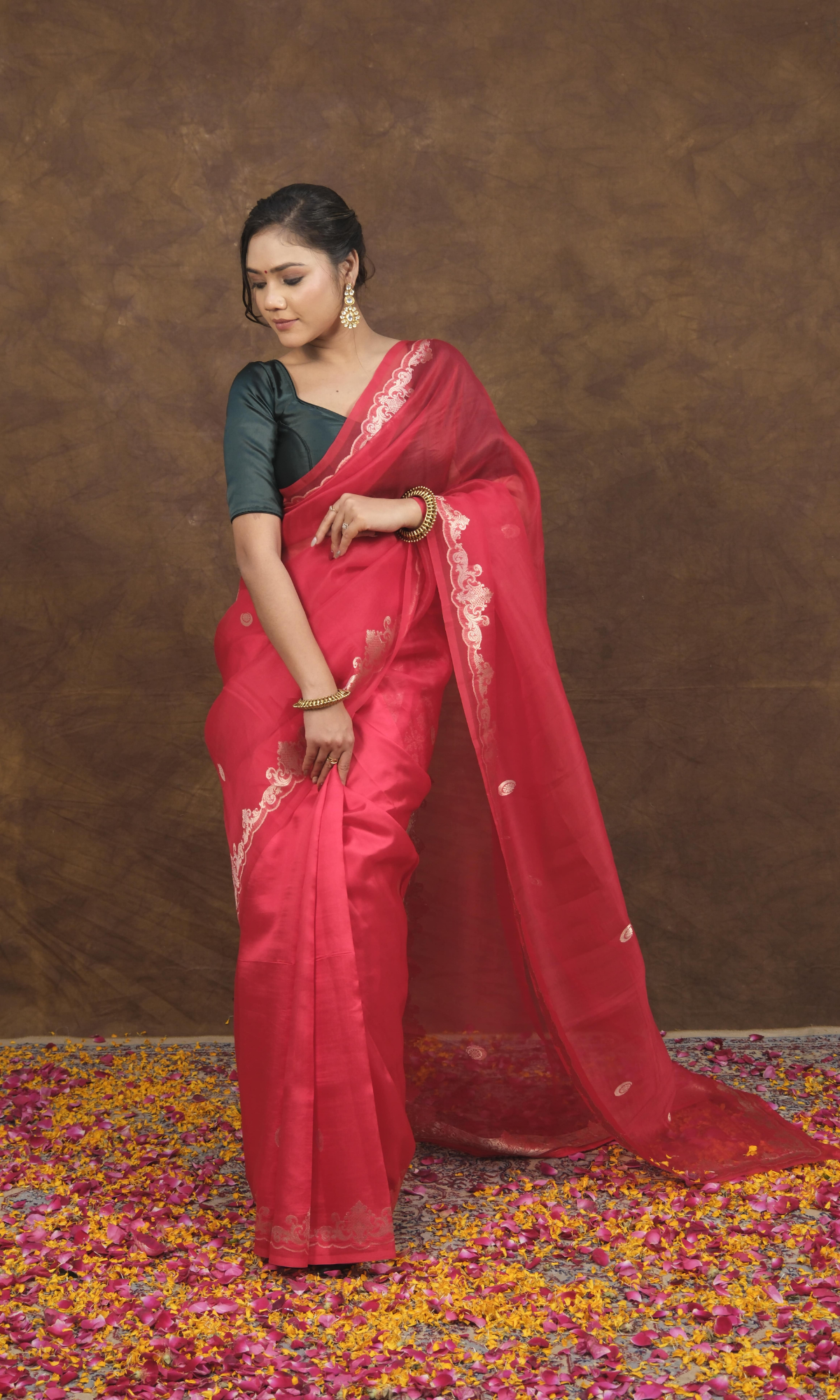 VIRASAT 018 : Luxurious Silk & Organza Saree with Signature Chand Buta & Brocade Blouse