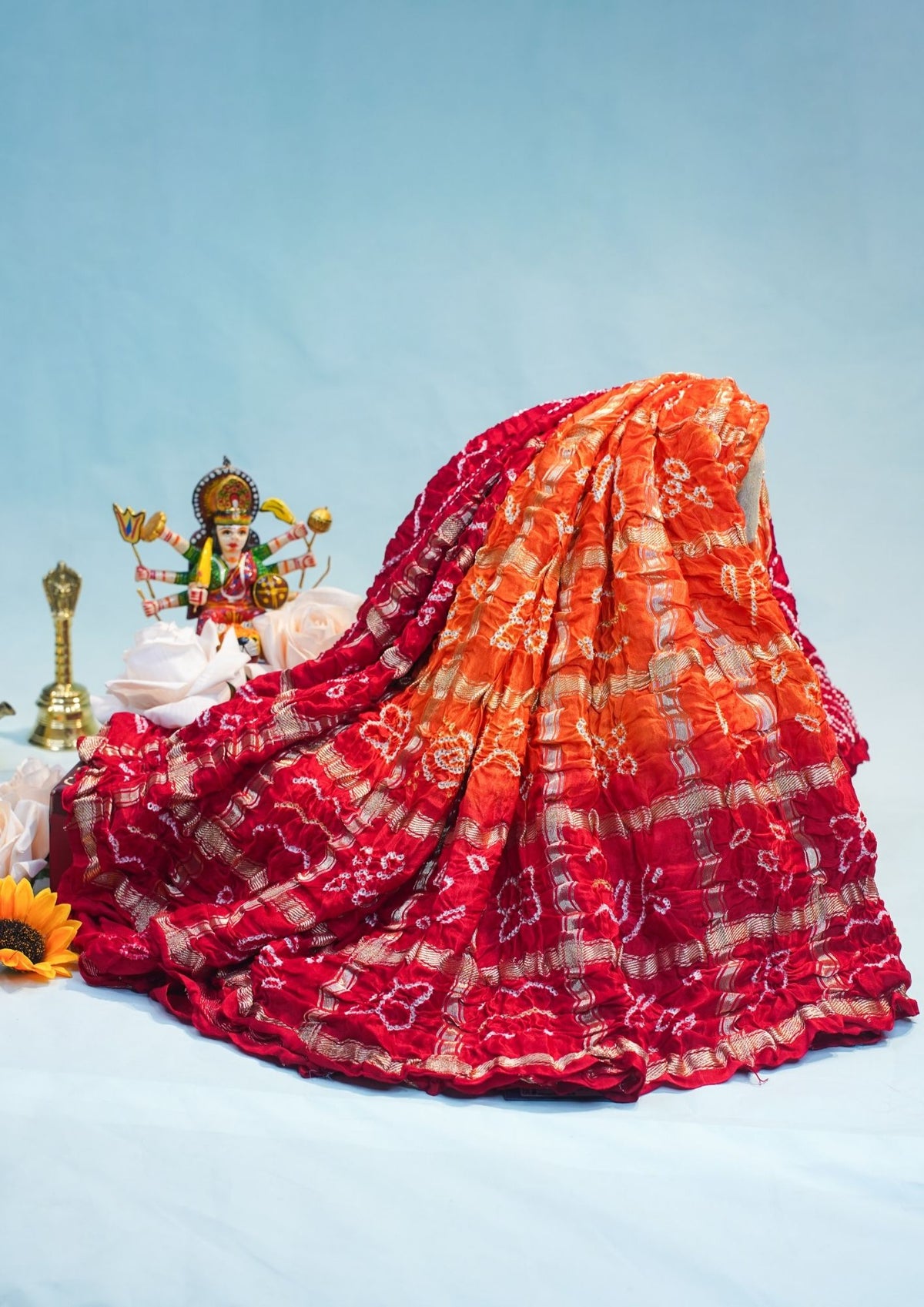 "VIRASAT 110A" Banarasi Rich Red Pure Gajji Ghat Chola Bandhej Handloom Saree