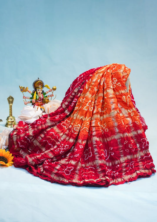 "VIRASAT 110A" Banarasi Rich Red Pure Gajji Ghat Chola Bandhej Handloom Saree