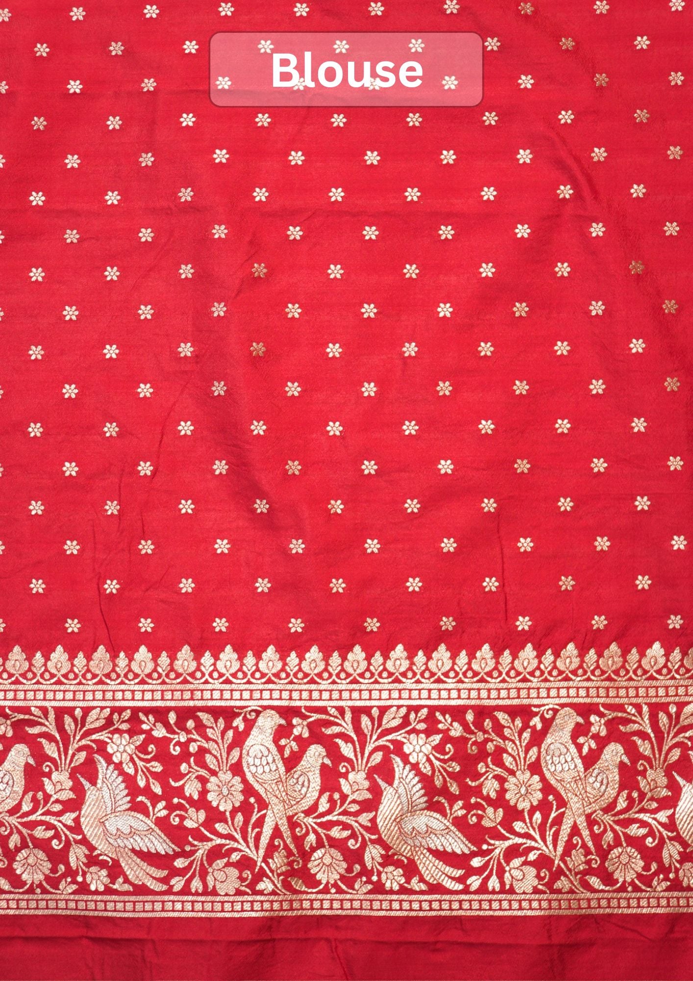 Waah Banara 181B: Regel Red Semi Katan Silk Saree With Beautiful Bird Border