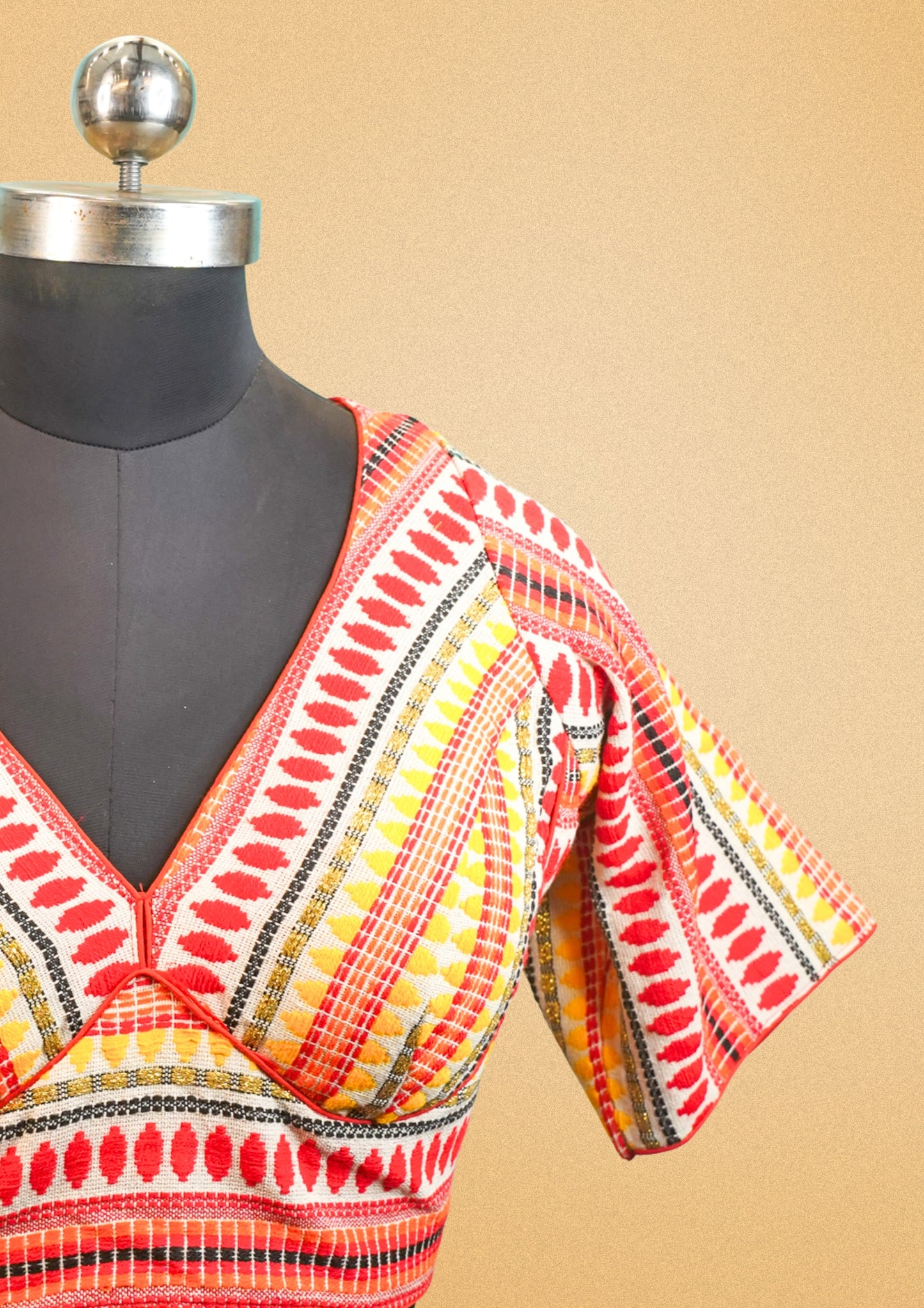 "RDM BL 009" Banarasi Vibrant Blouse with Geometric Weave & Multicolor Pattern