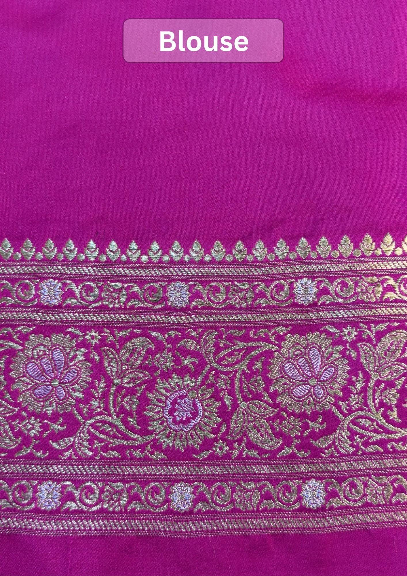 WAAH BANARAS 163: Rani Pink Satin Mashru Silk Saree with Sona Rupa Zari Stripes, Resham Weaving & Floral Border