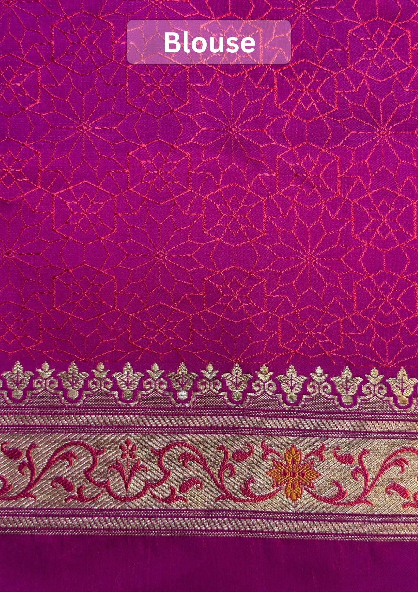 WAAH BANARAS 165A: Magenta Satin Mashru Silk Saree with Zari, Resham & Meenakari Floral Border