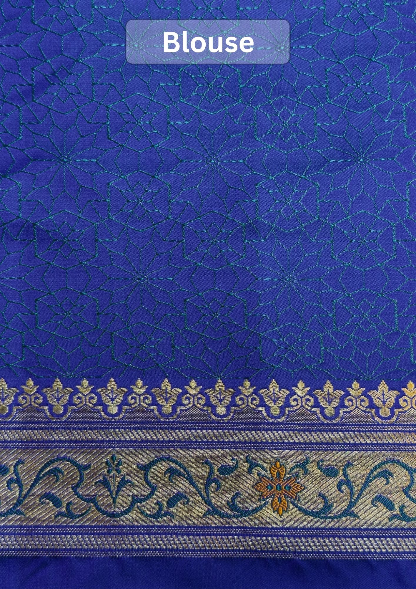 WAAH BANARAS 165: Indigo Blue Satin Mashru Silk Saree with Meenakari Zari & Resham Weaving Floral Border