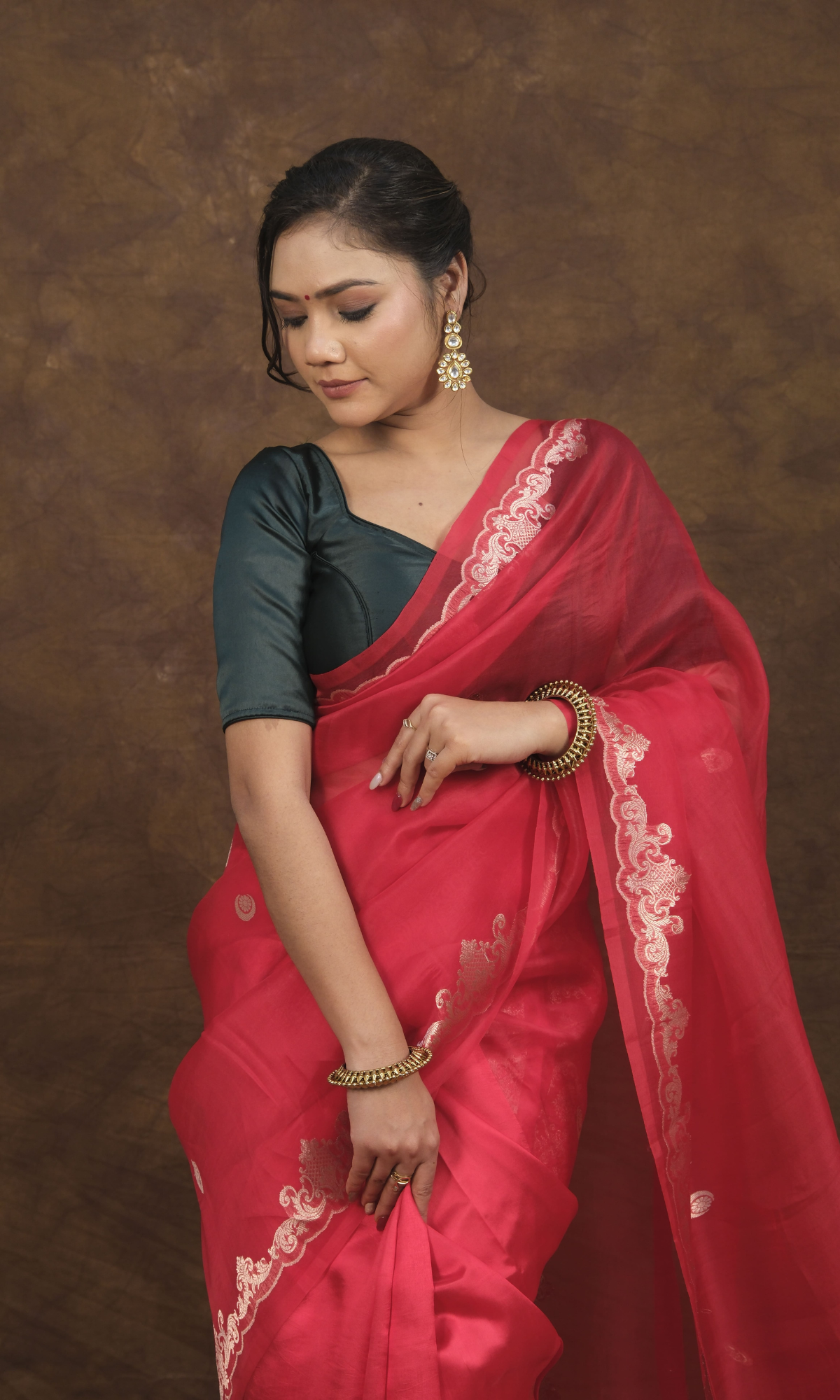VIRASAT 018 : Luxurious Silk & Organza Saree with Signature Chand Buta & Brocade Blouse