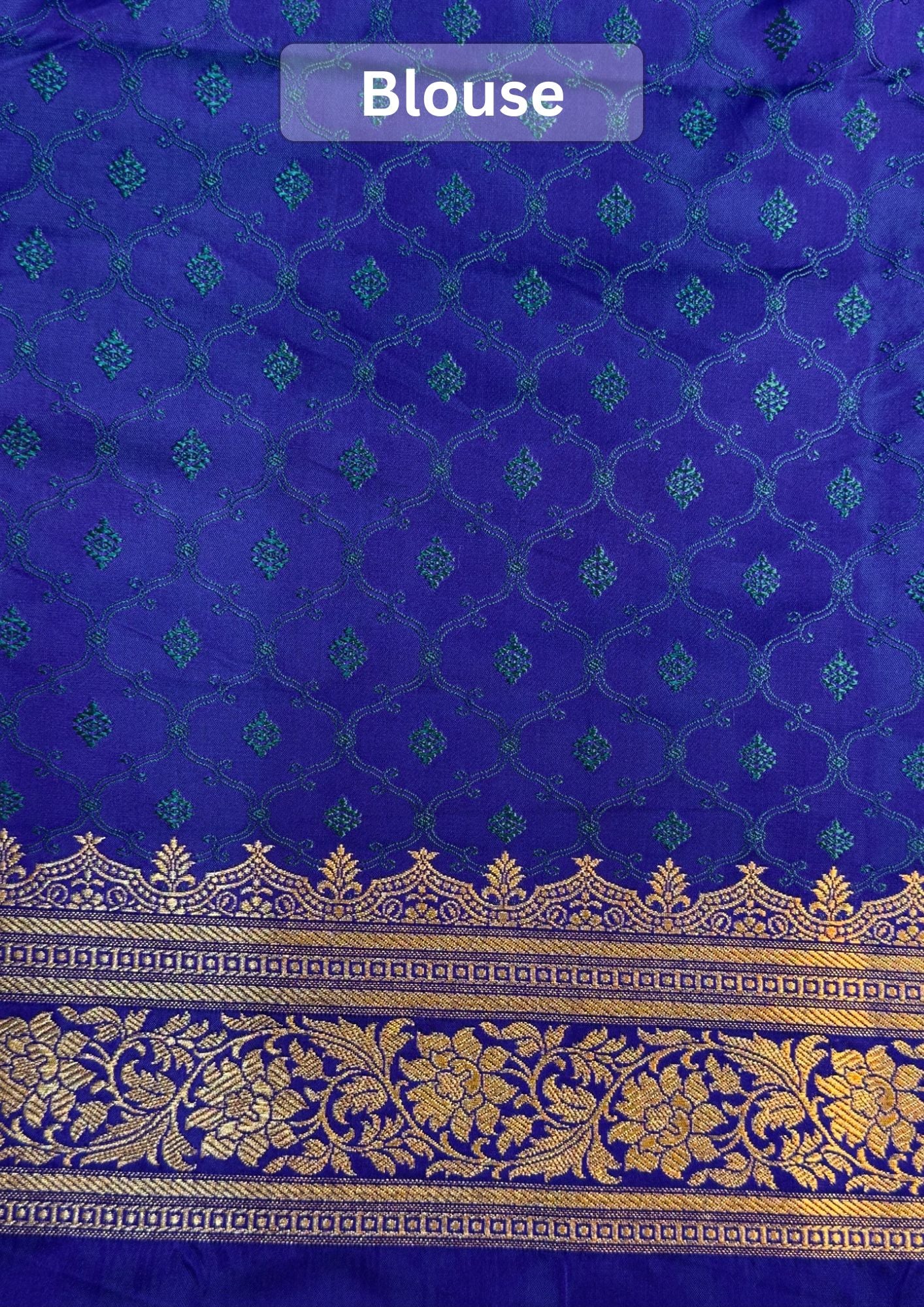 WAAH BANARAS 164A: Teal Blue Satin Mashru Silk Saree with Zari Stripe Work, Resham Floral Design & Grand Floral Border