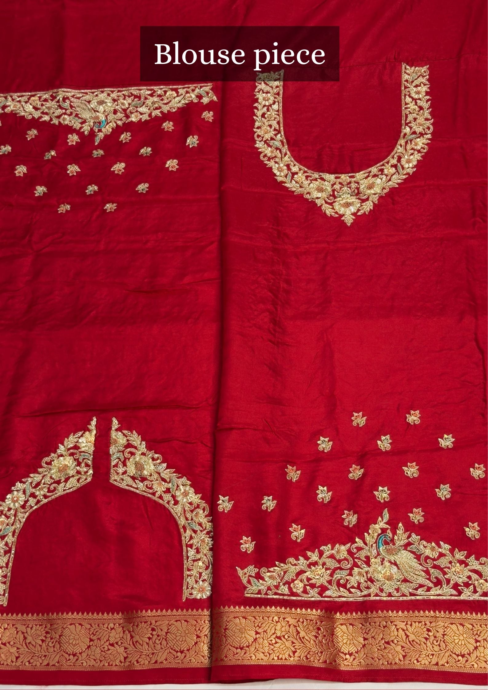 VIRASAT 389: Royal Red Pashmina Silk Saree with Meenakari Parsi Work & Zardozi Handwork