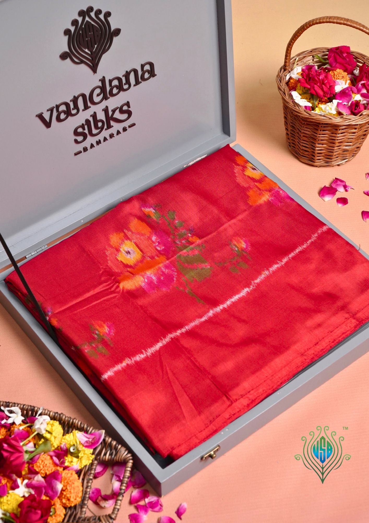 Founder Choice 070: Pure Katan Patola Ikkat Handloom Silk Saree in Dulhan Red