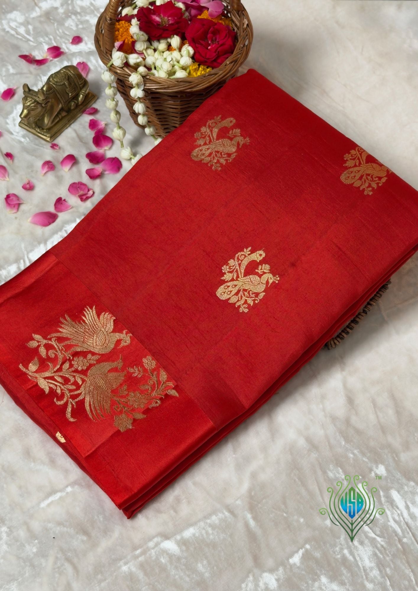 VIRASAT 372: Teal Blue Pure Mulberry Silk Saree with Zari Bird Motifs