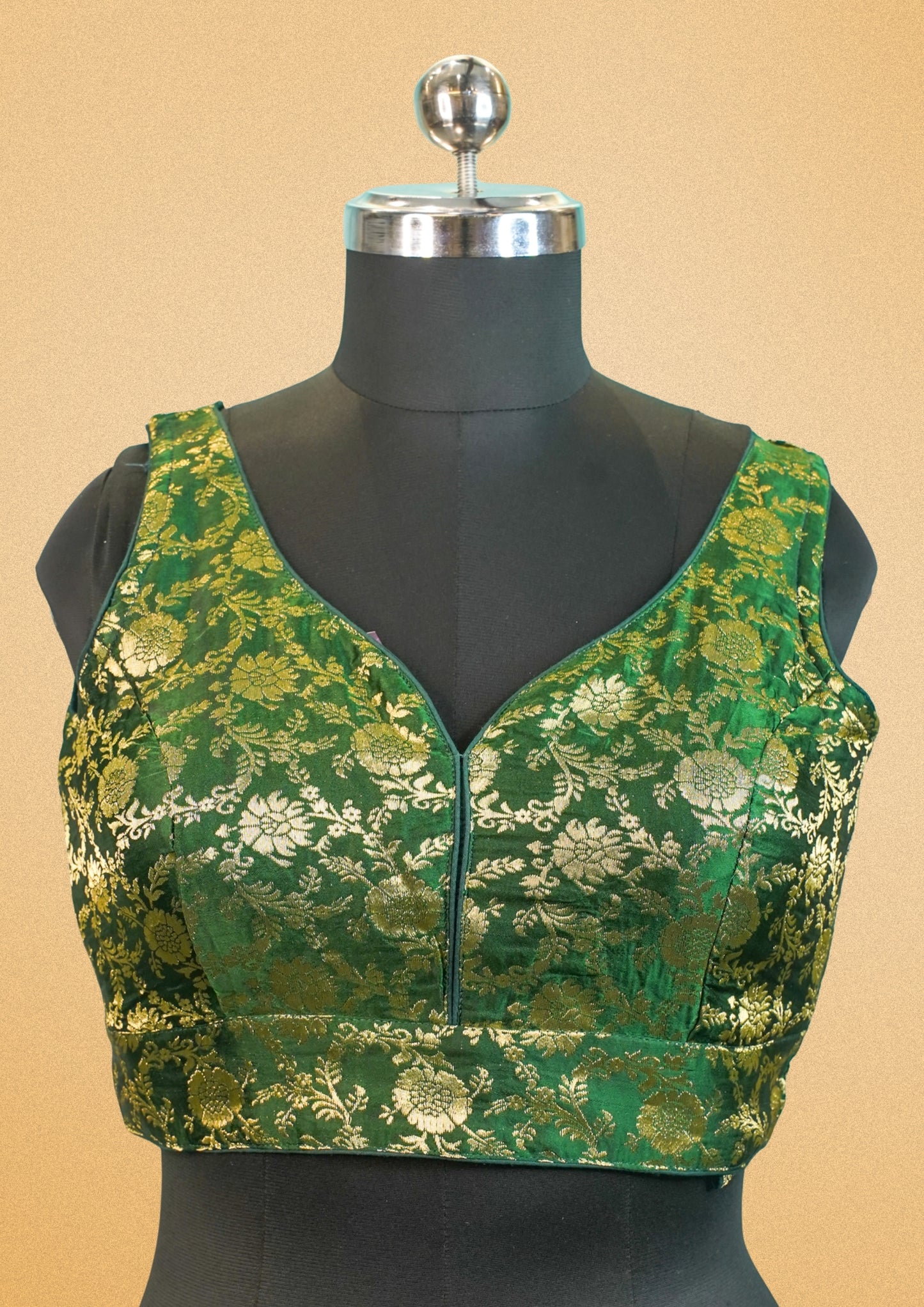 "RDM BL 011" Banarasi Elegant Green Silk Brocade Blouse with Golden Zari Floral Weave