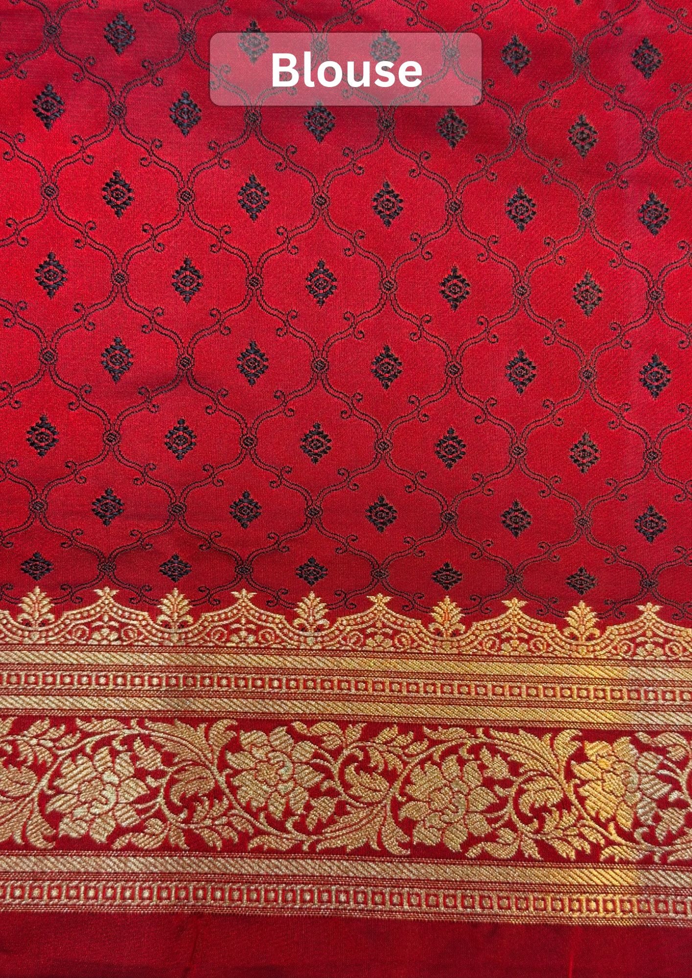 WAAH BANARAS 164: Ruby Red Satin Mashru Silk Saree with Zari Stripe Work, Resham Floral Design & Grand Floral Border