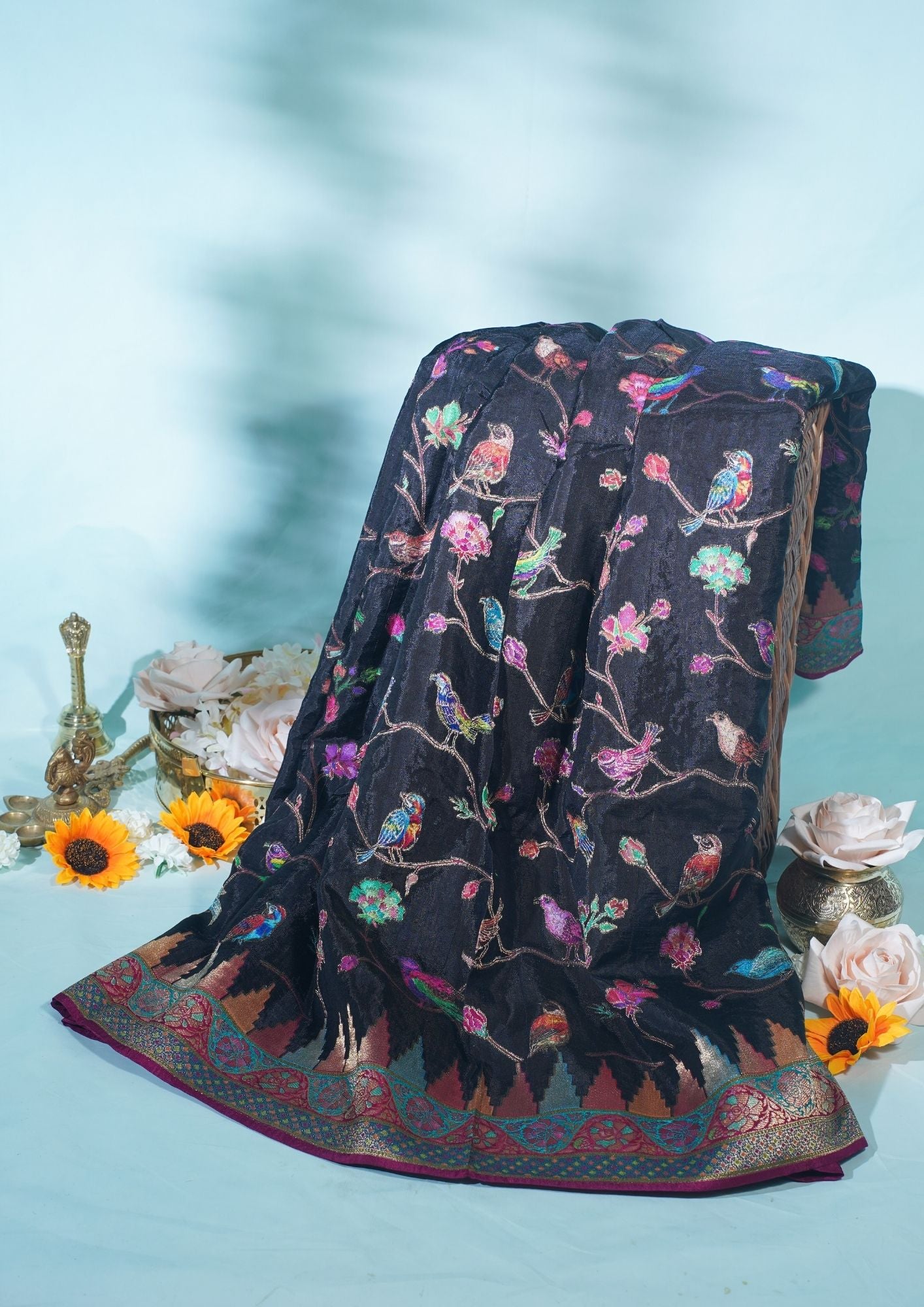 "Waah Banaras 075" Banarasi Black Meenakari Tussar Silk Saree