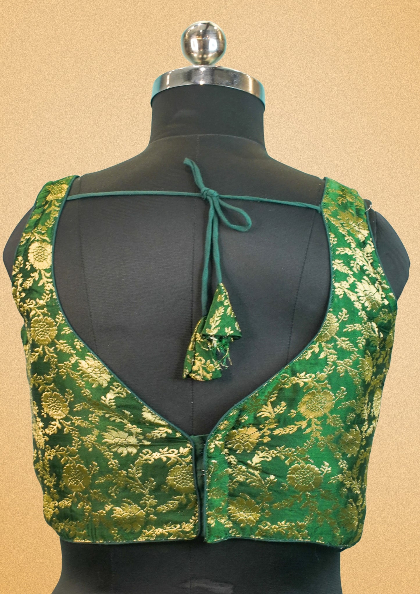 "RDM BL 011" Banarasi Elegant Green Silk Brocade Blouse with Golden Zari Floral Weave