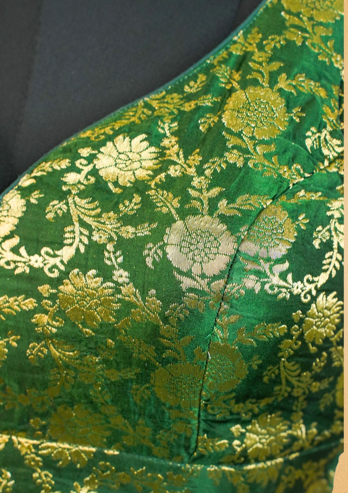 "RDM BL 011" Banarasi Elegant Green Silk Brocade Blouse with Golden Zari Floral Weave