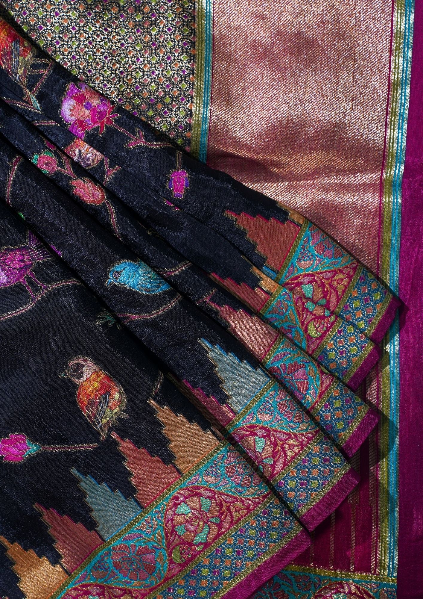 "Waah Banaras 075" Banarasi Black Meenakari Tussar Silk Saree