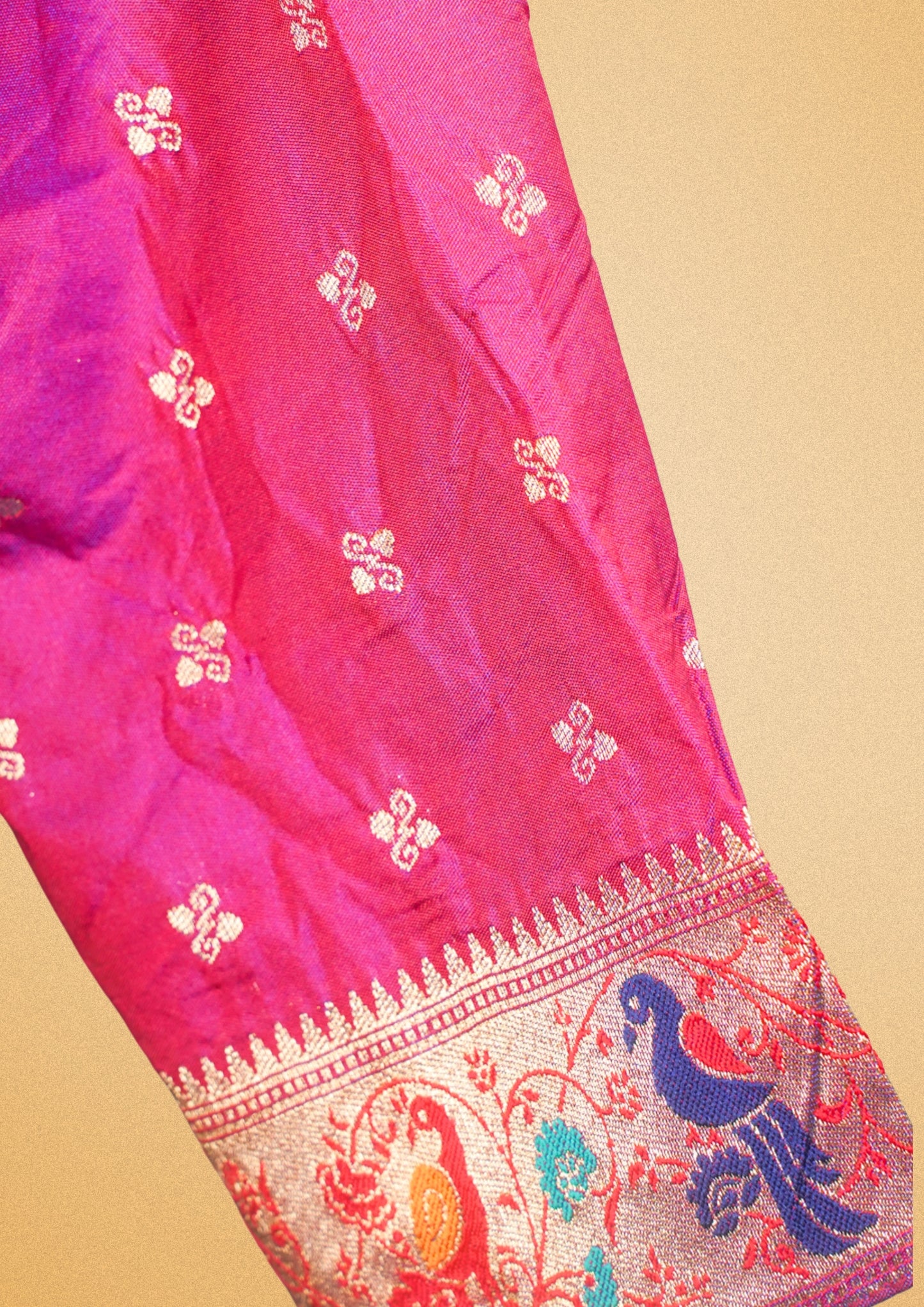 "RDM BL 010B" Banarasi Pink Blouse With Zari Weaving & Peacock Motif – Designer Back Cut & Elbow Sleeve