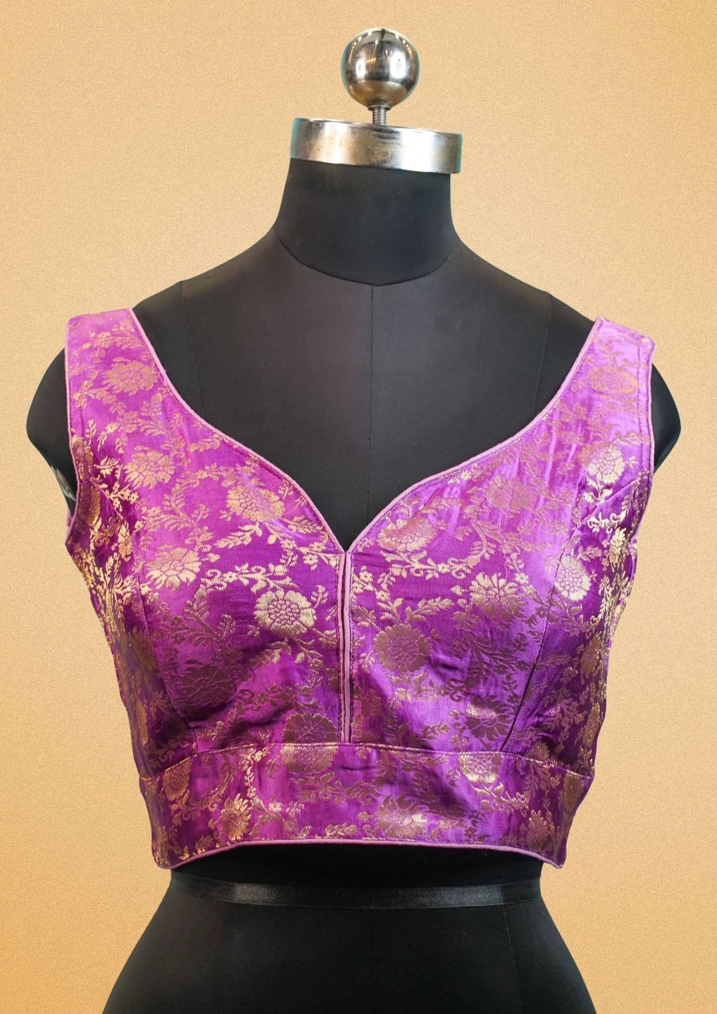 "RDM BL 011A" Banarasi Royal Purple Brocade Blouse with Golden Zari Floral Design