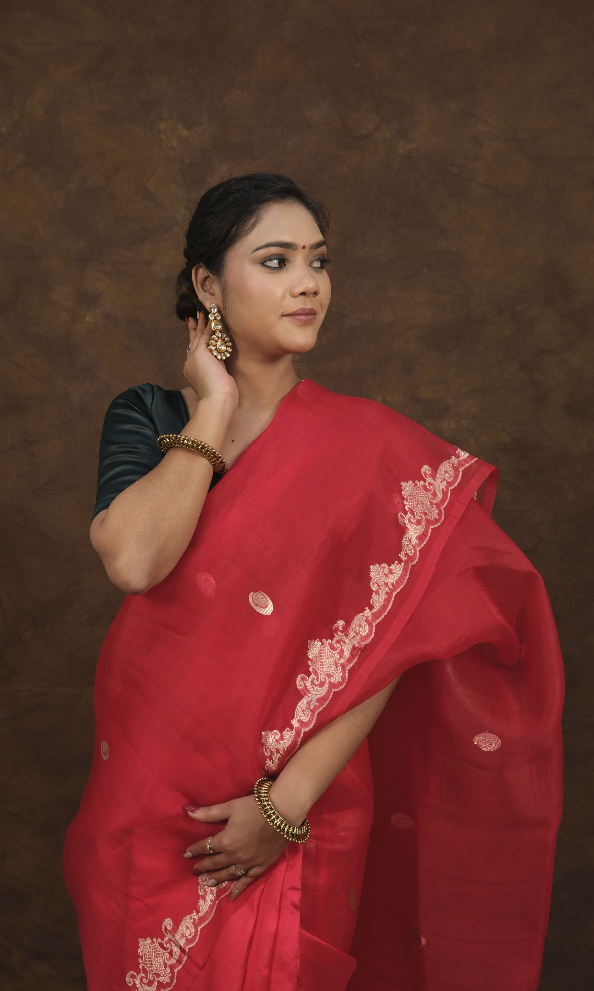 VIRASAT 018 : Luxurious Silk & Organza Saree with Signature Chand Buta & Brocade Blouse