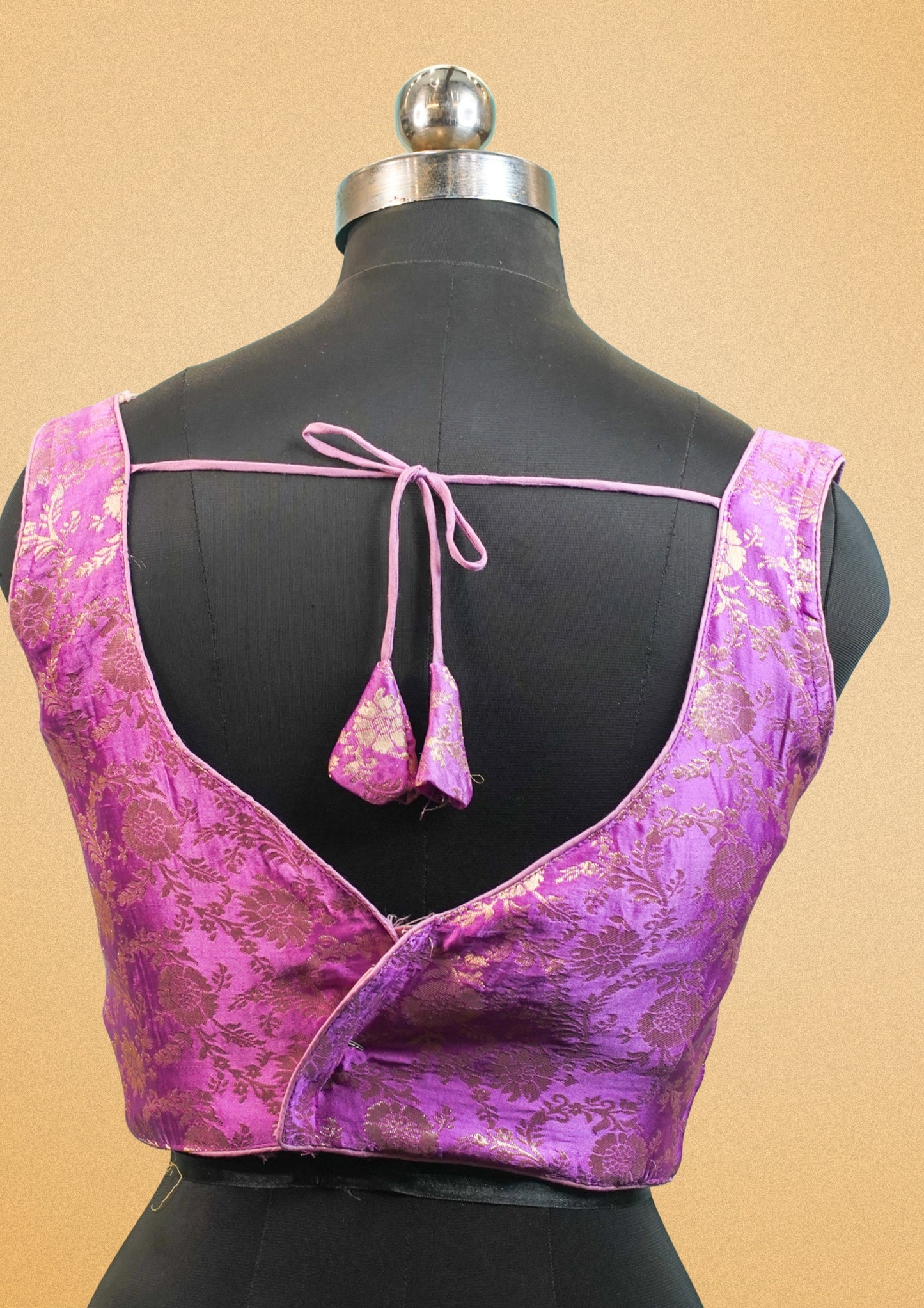 "RDM BL 011A" Banarasi Royal Purple Brocade Blouse with Golden Zari Floral Design
