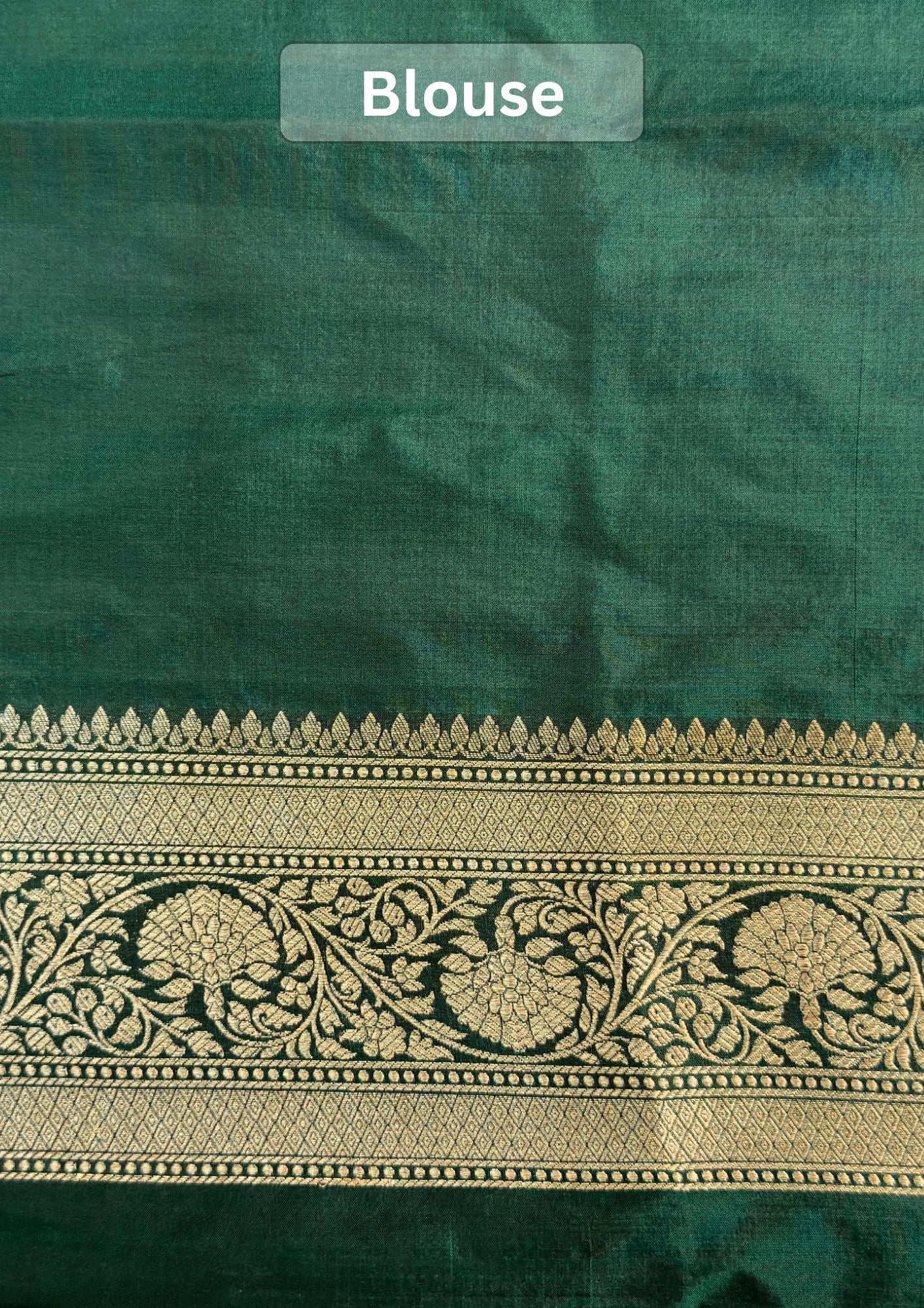 VIRASAT 430: Bottle Green Pure Handloom Katan Silk Saree with Gold Zari Buta & Traditional Banarasi Border