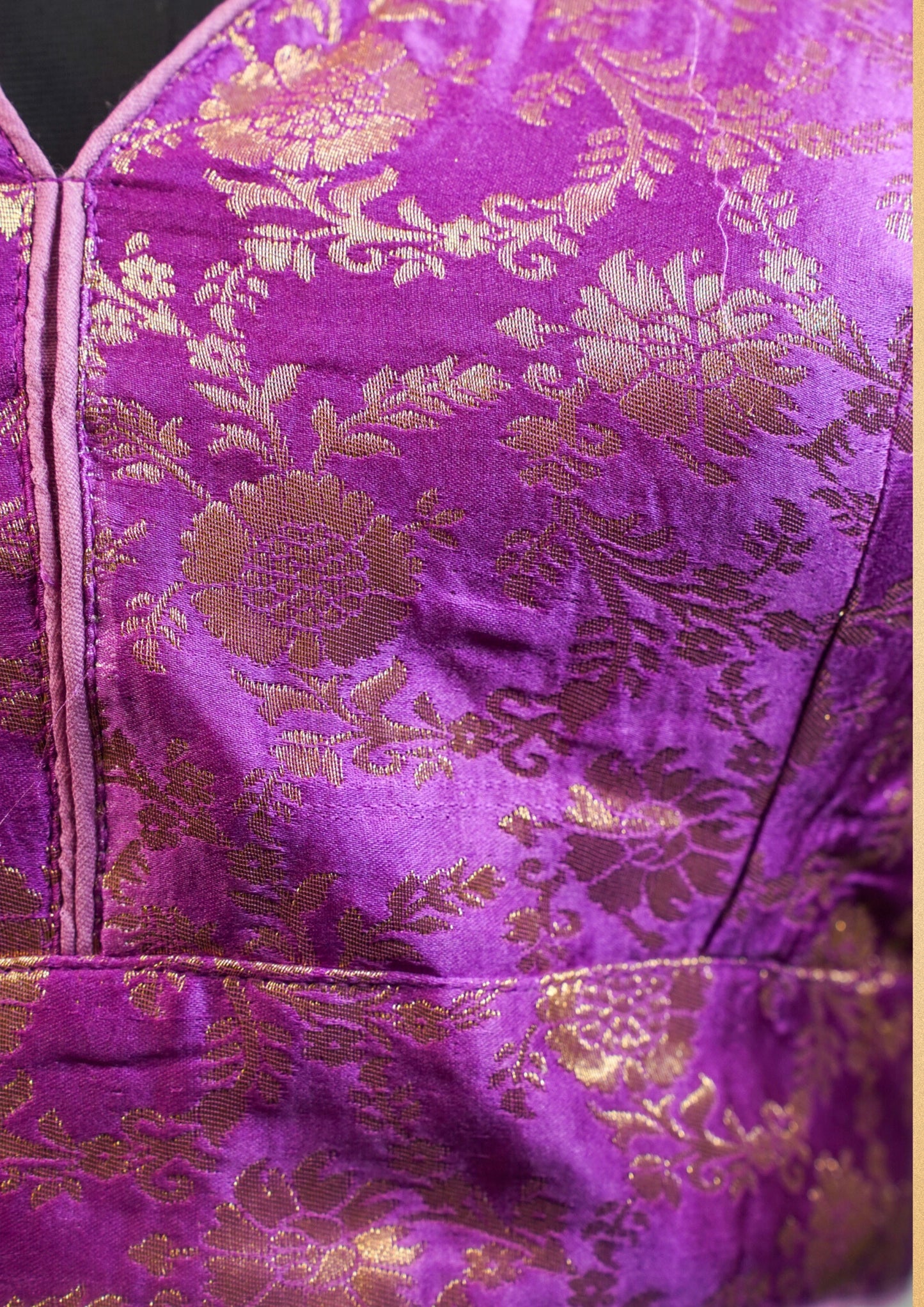"RDM BL 011A" Banarasi Royal Purple Brocade Blouse with Golden Zari Floral Design