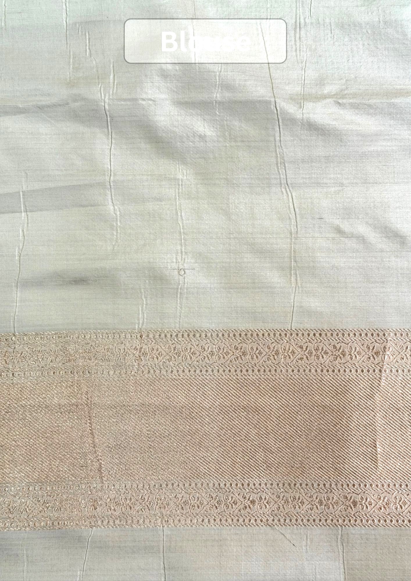 VIRASAT 434A: Silk Mark Certified Ivory White Pure Handloom Katan Silk Saree with Kadwa Sikargah Zari Jaal & Meenakari Weaving