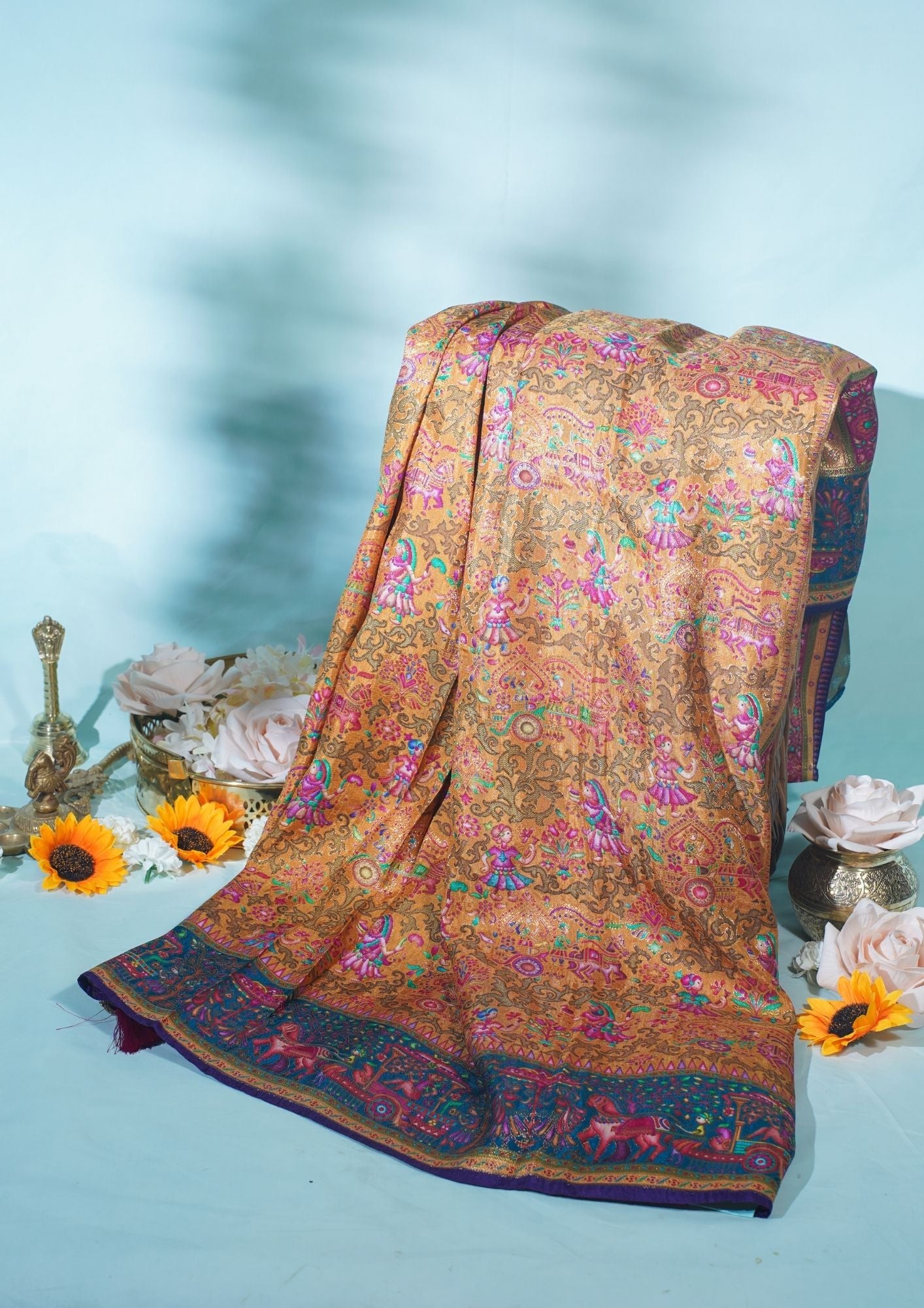 "WAAH BANARAS 001" Banarasi Mustard Gold Pashmina Silk Saree