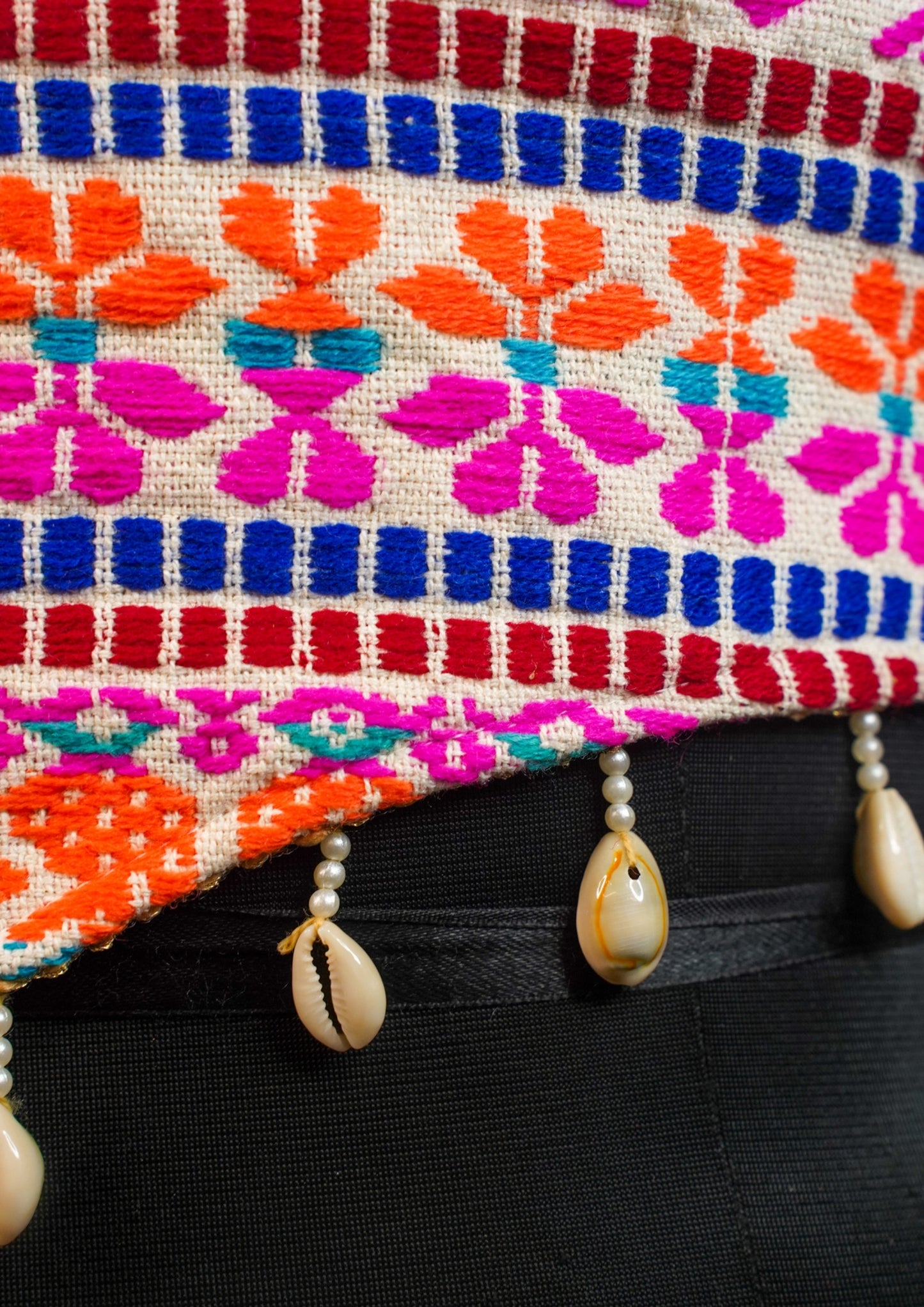 "RDM BL 012A" Banarasi Multicolor Tribal-Style Designer Blouse with Spaghetti Straps & Shell Embellishments
