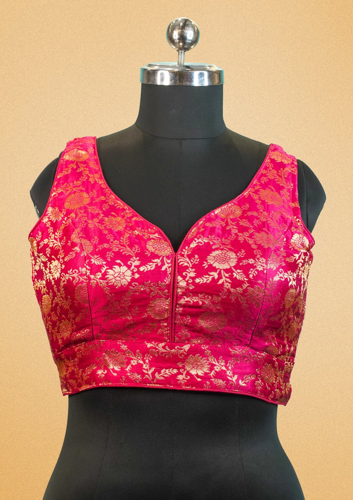"RDM BL 011B" Banarasi Stunning Red Silk Brocade Blouse With Golden Zari Floral Work Banarasi Silk Brocade Blouse with Golden Zari Floral Work