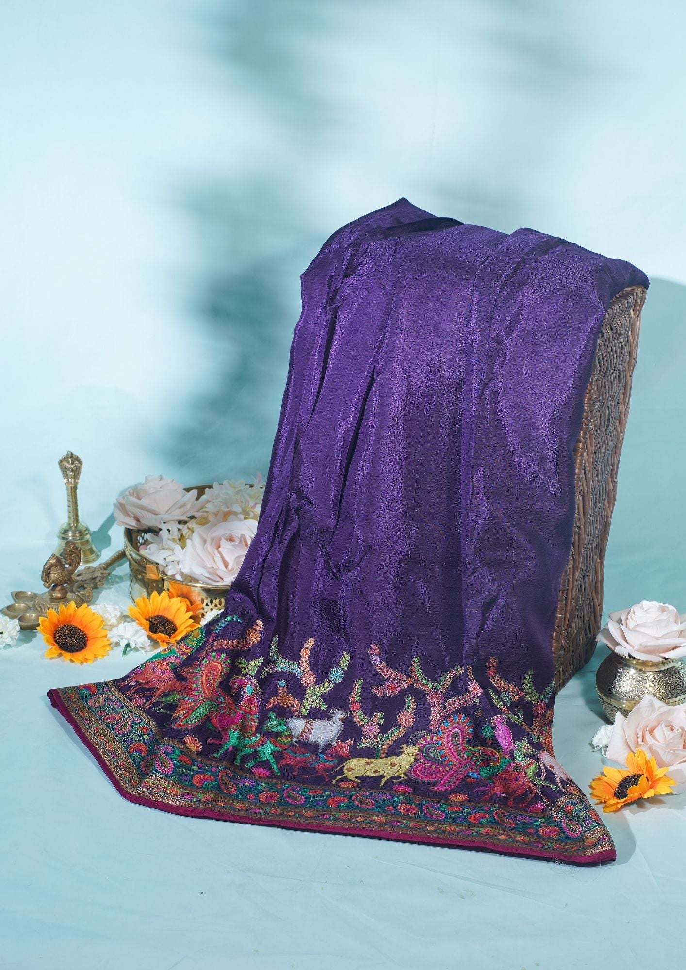 "Waah Banaras 073" Banarasi Royal Purple Meenakari Tussar Silk Saree