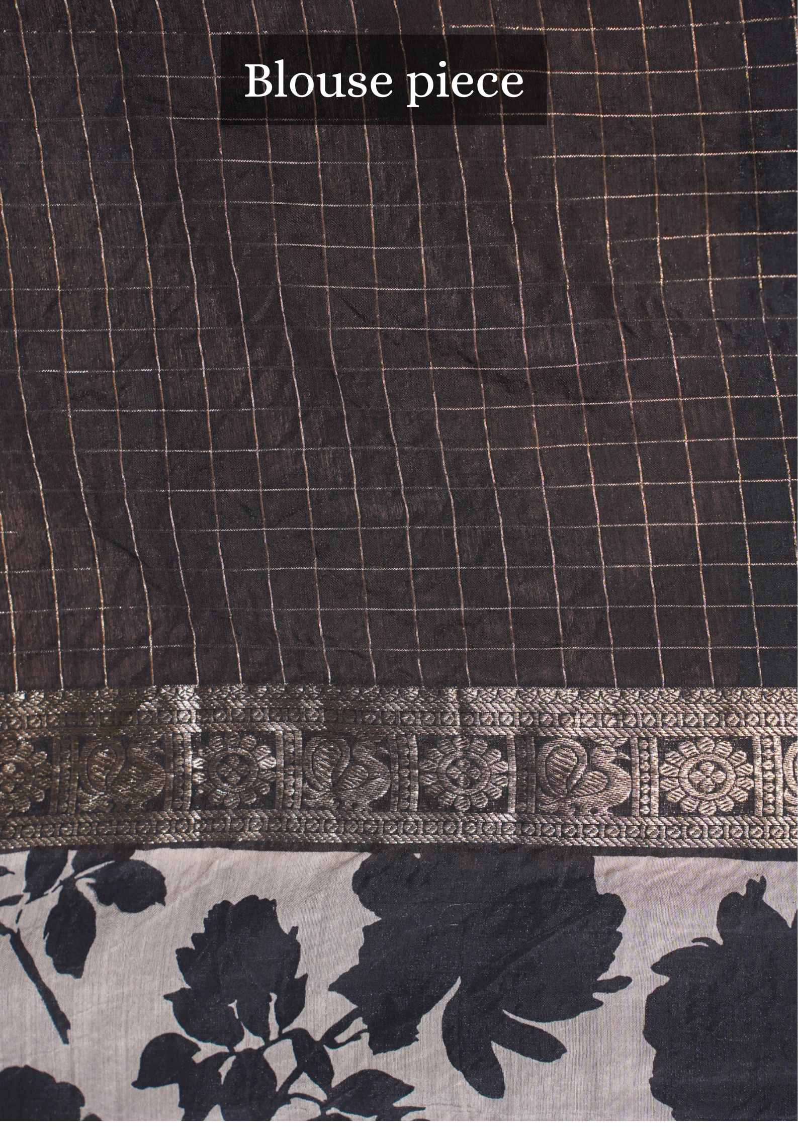 Utsav Banaras 317 Black Raw Silk Saree with Zari Checks & Floral Border