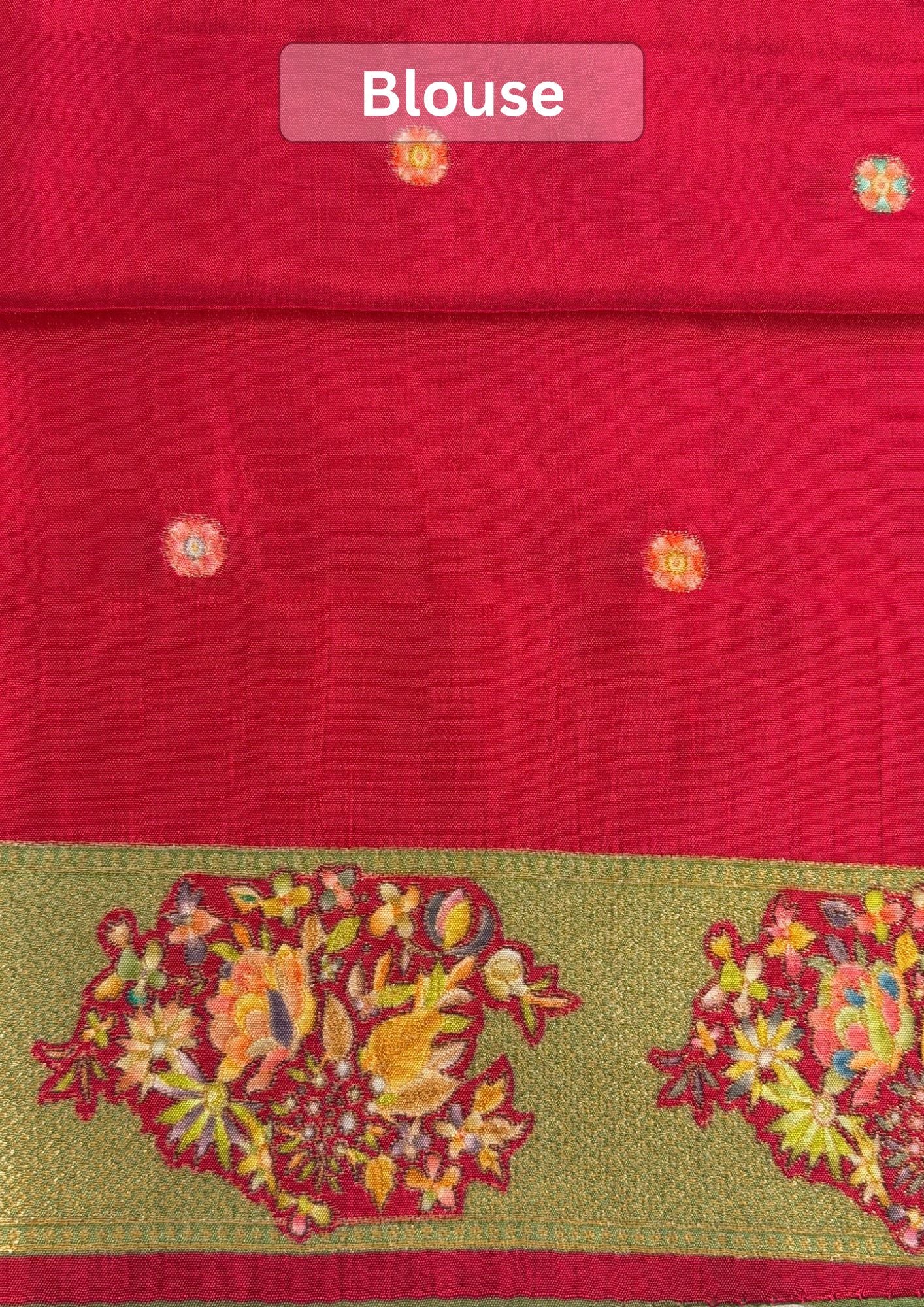 UTSAV BANARAS 476I: Pista Green Butter Silk Saree with Royal Paisley Position Print & Contrast Blouse