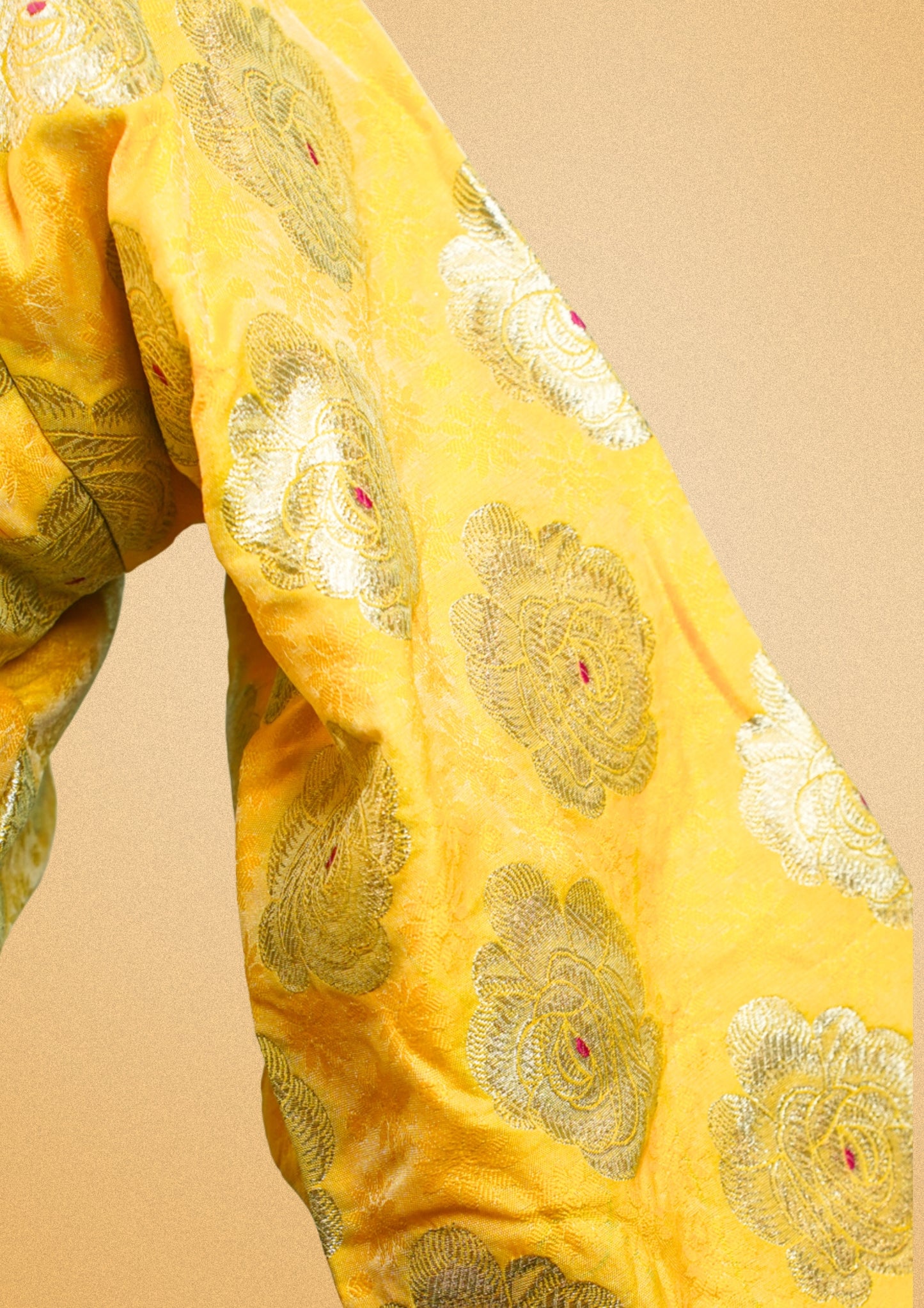 "RDM BL 013" Banarasi Yellow Blouse With Golden Zari Floral Weavin