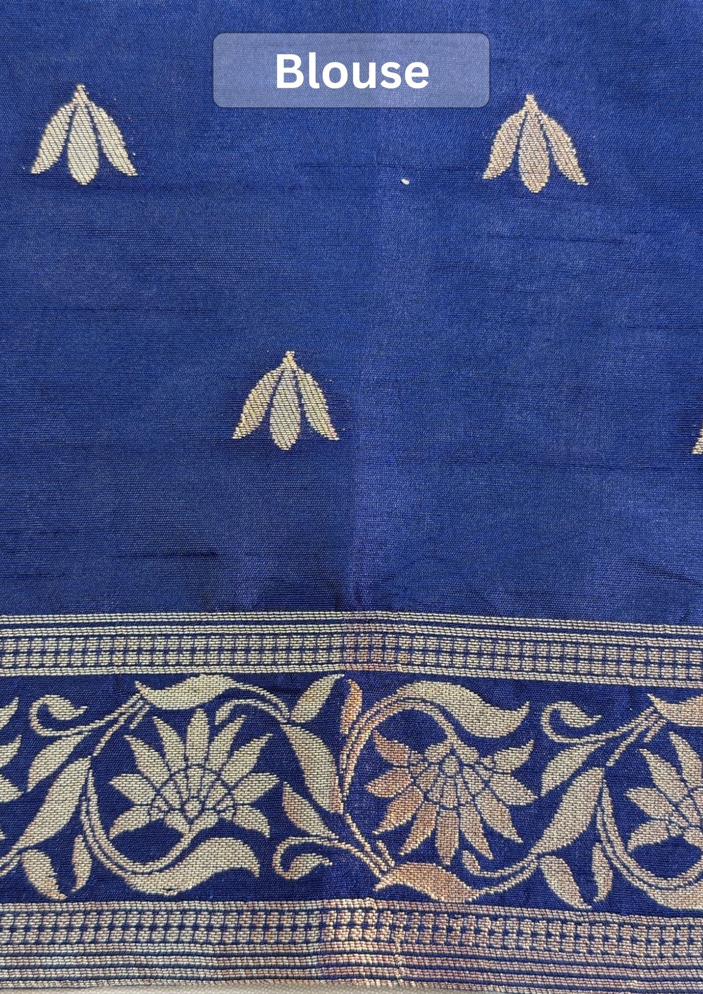 Utsav Banaras 437: Royal Indigo Blue Soft Silk Saree with Gold Zari Animal & Palm Tree Motifs