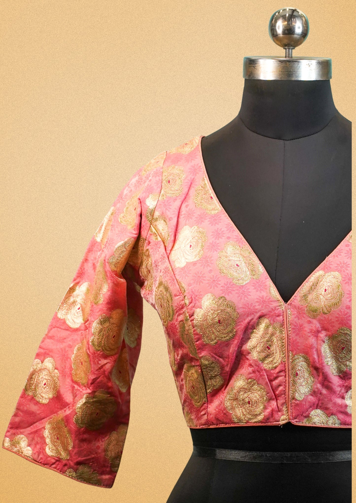 "RDM BL 013B" Banarasi Elegant Pink Blouse With Golden Zari Floral Weaving