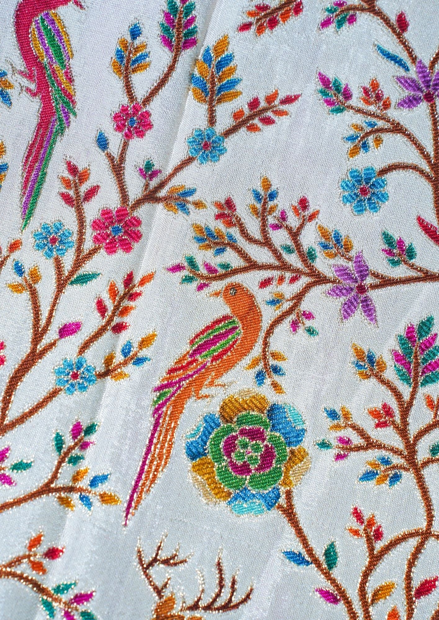 "Waah Banaras 072" Banarasi Ivory Base With Vibrant Accents Meenakari Pashmina Silk Saree