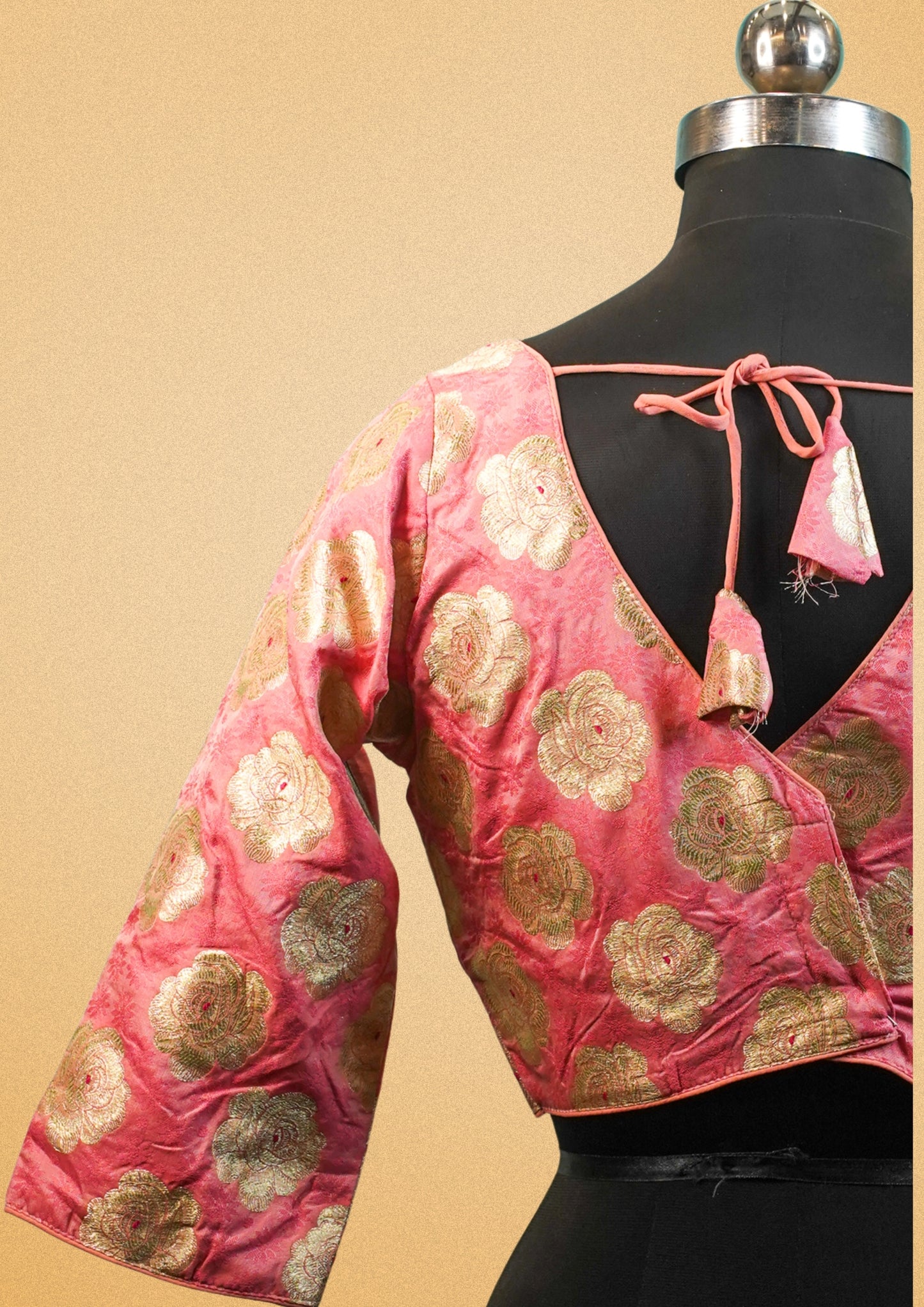 "RDM BL 013B" Banarasi Elegant Pink Blouse With Golden Zari Floral Weaving