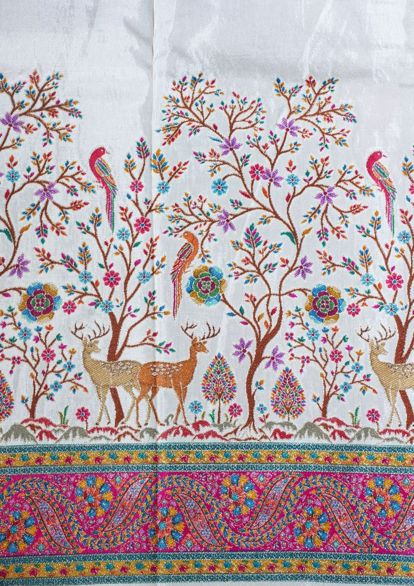 "Waah Banaras 072" Banarasi Ivory Base With Vibrant Accents Meenakari Pashmina Silk Saree