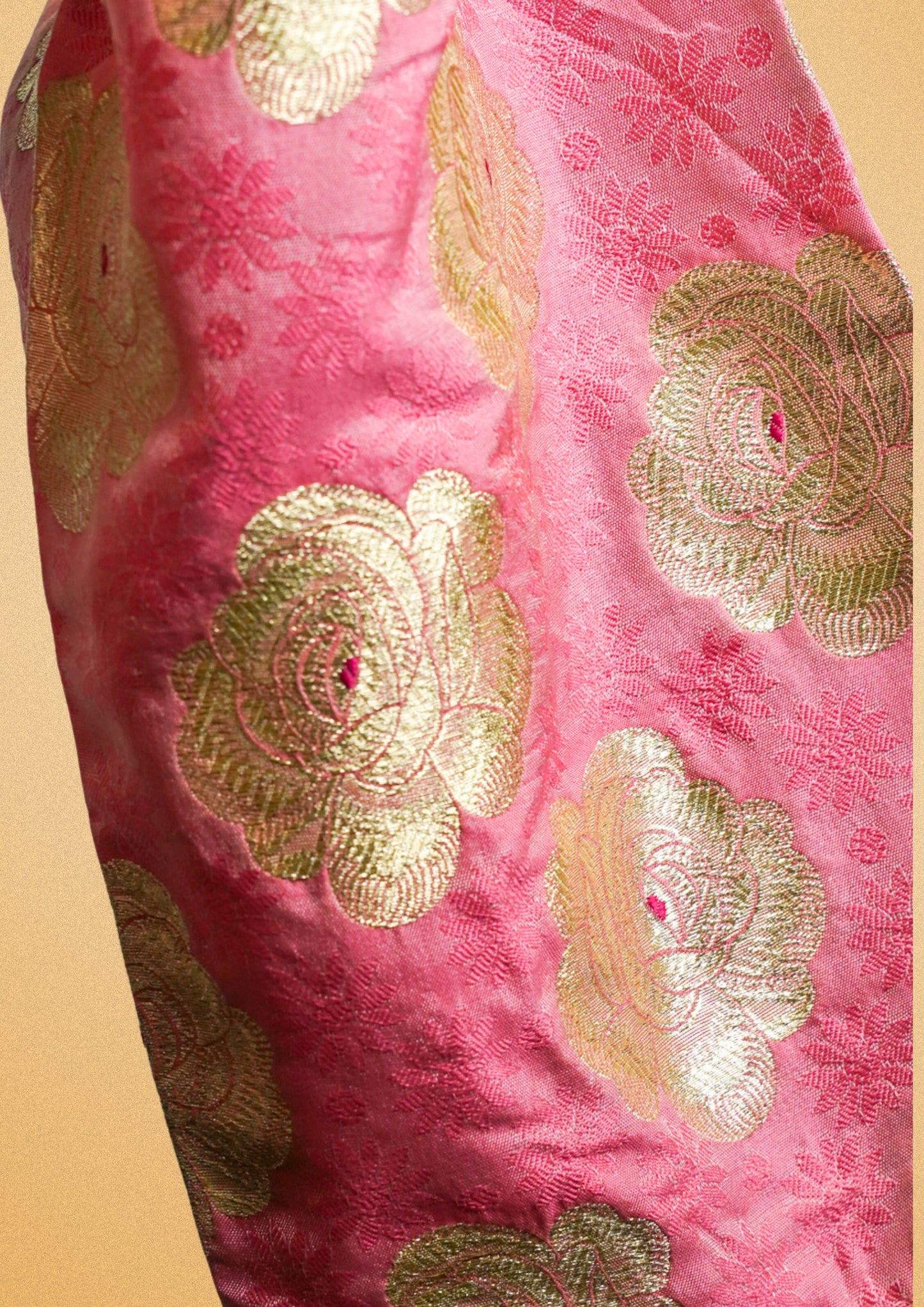 "RDM BL 013B" Banarasi Elegant Pink Blouse With Golden Zari Floral Weaving