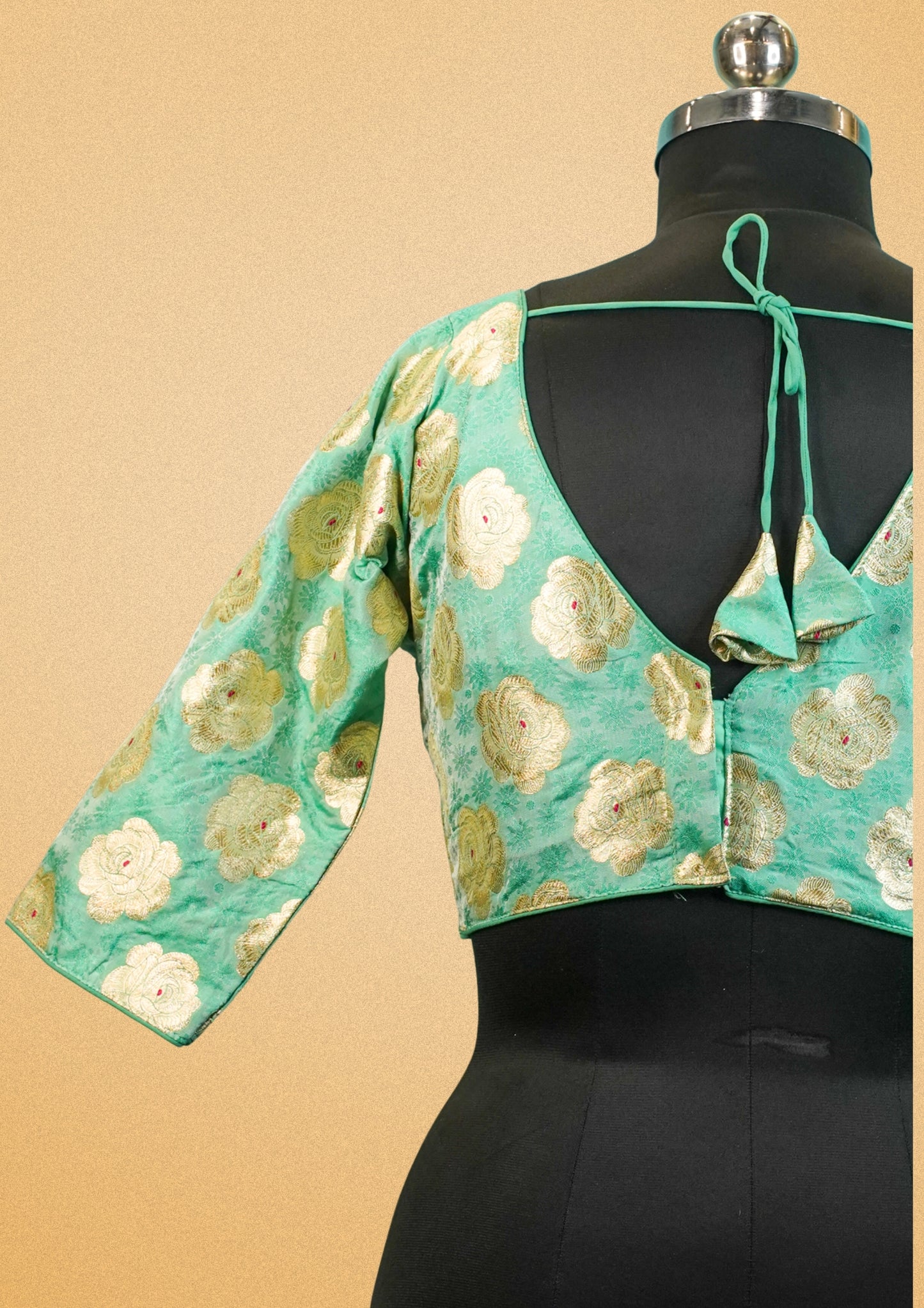 "RDM BL 013A" Banarasi Pastel Green Blouse With Golden Zari Floral Weaving