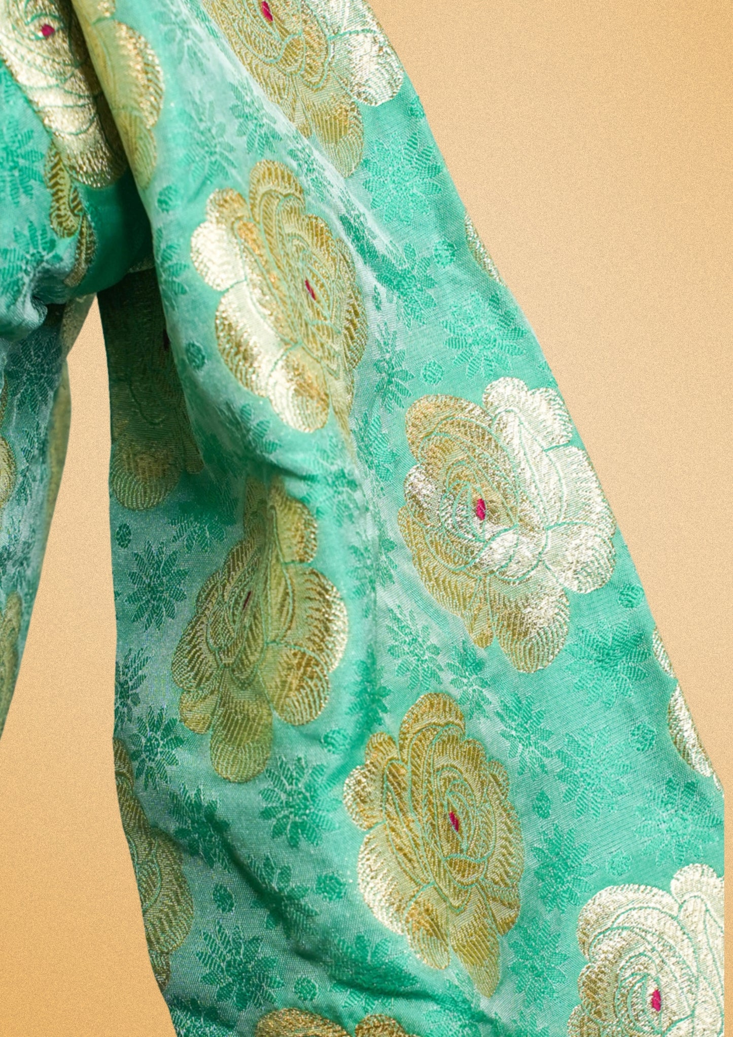 "RDM BL 013A" Banarasi Pastel Green Blouse With Golden Zari Floral Weaving