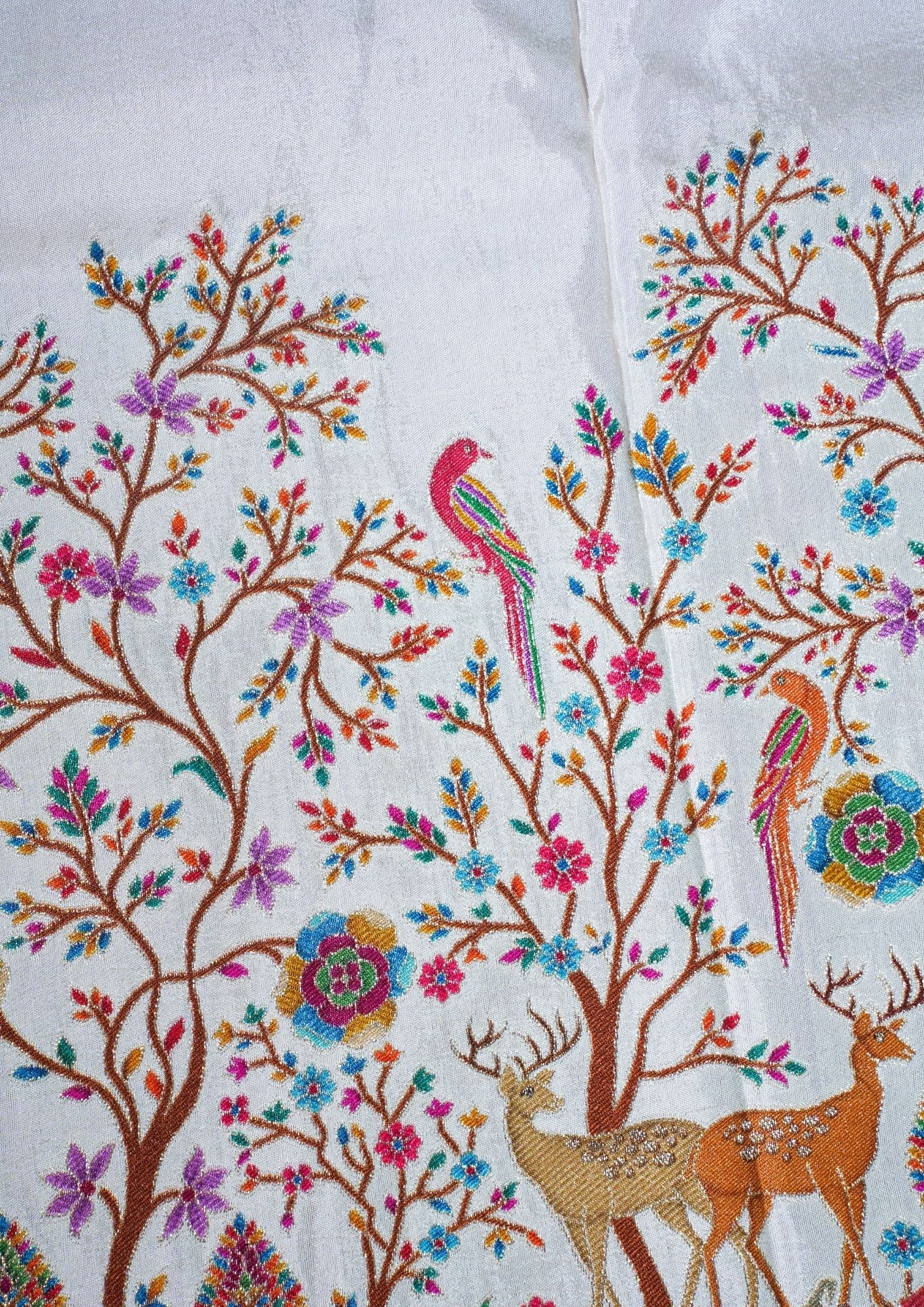 "Waah Banaras 072" Banarasi Ivory Base With Vibrant Accents Meenakari Pashmina Silk Saree