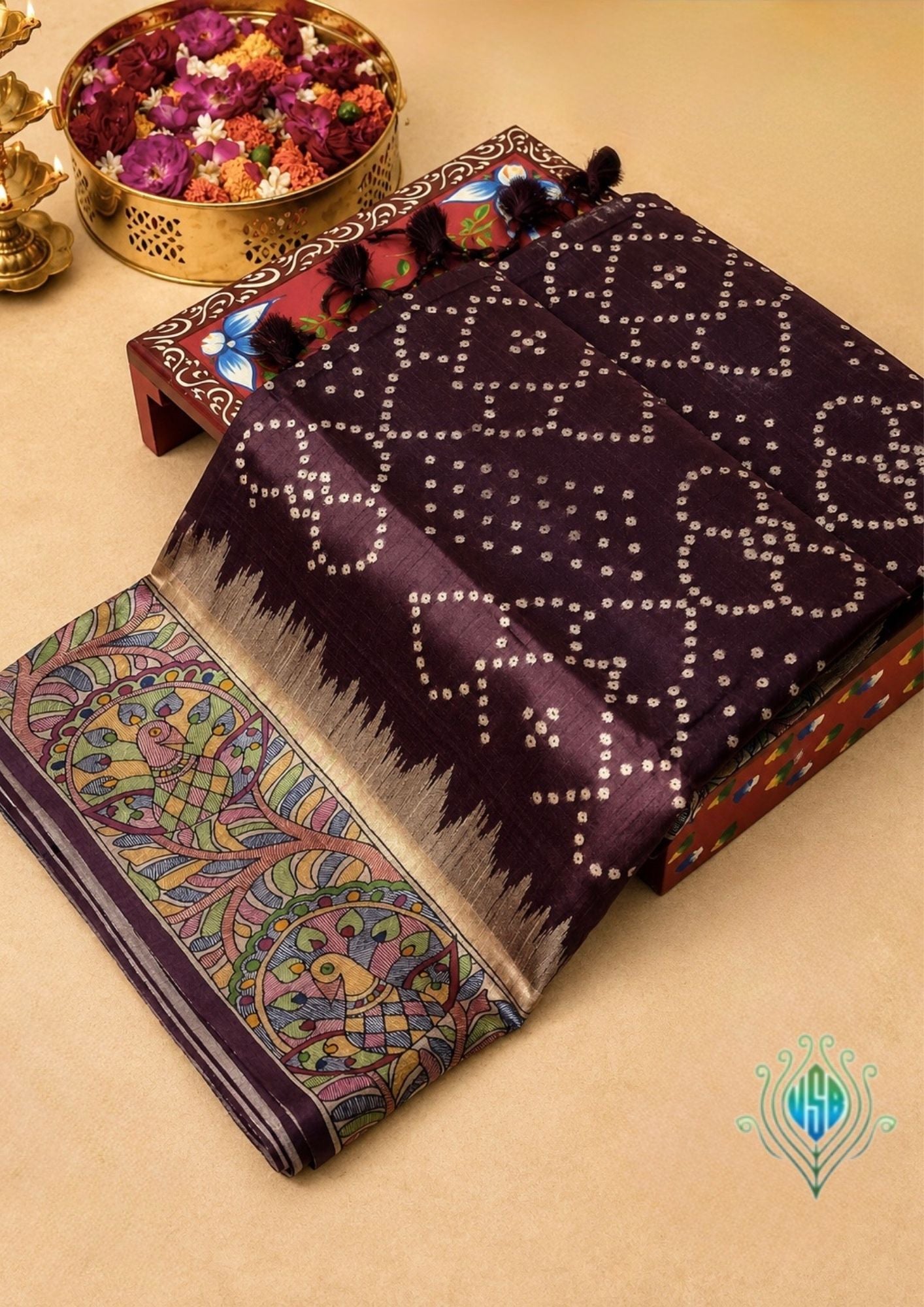 UTSAV BANARAS 405: Deep Wine Saree with Chunari Buti Weave & Kalamkari Printed Pallu