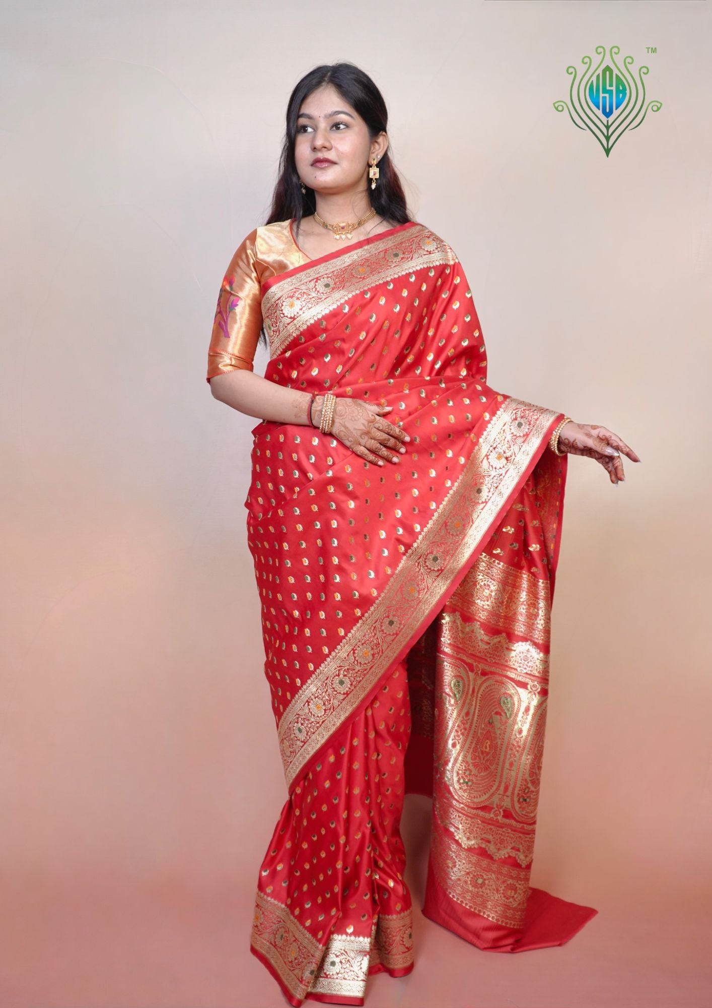 Waah Banaras 174: Satin Banarasi Silk Saree with Meenakari Zari Buti & Floral Palla