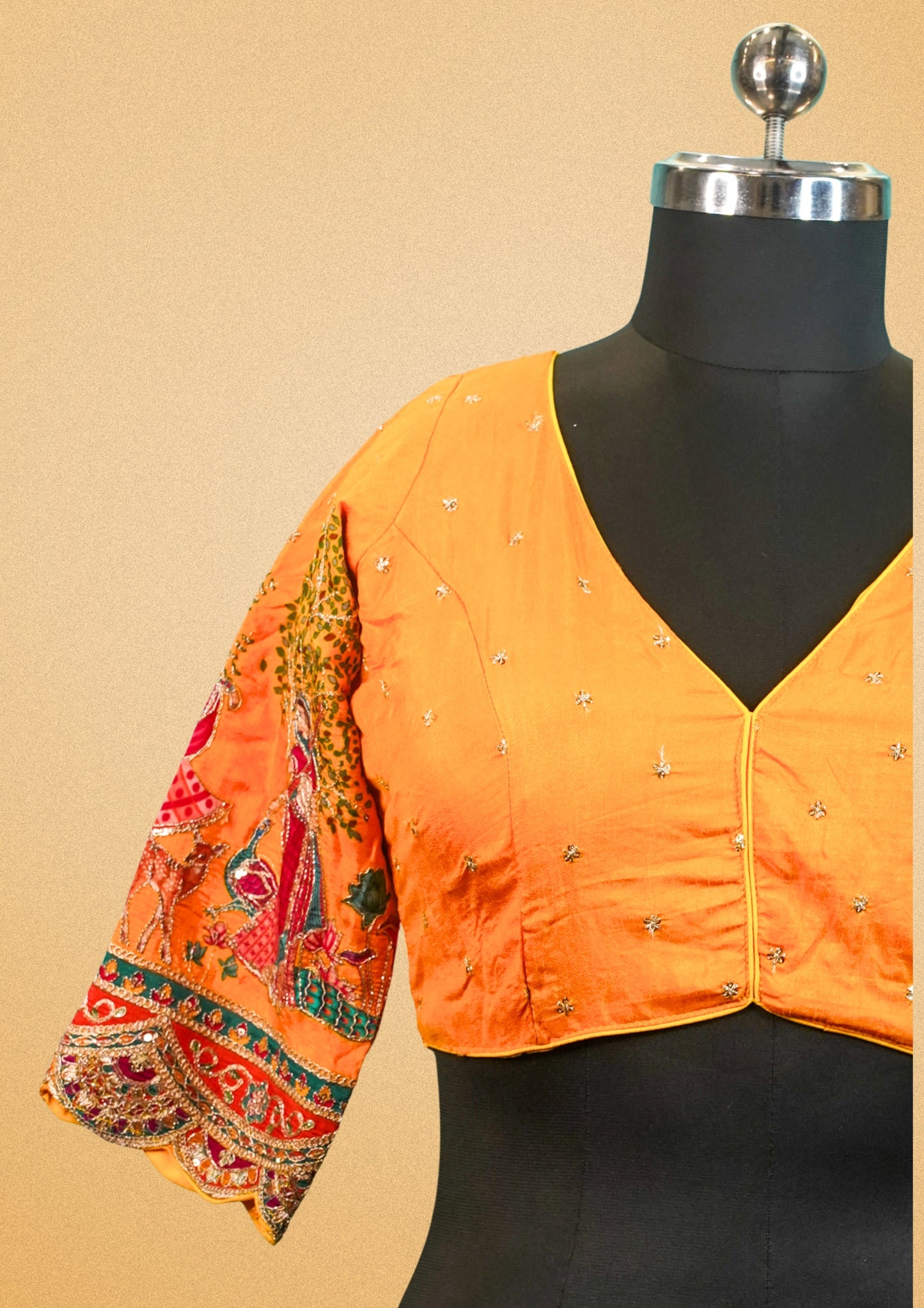 "RDM BL 014" Handcrafted Orange Banarasi Handcrafted Orange Blouse With Intricate Embroidery & Zari Work
