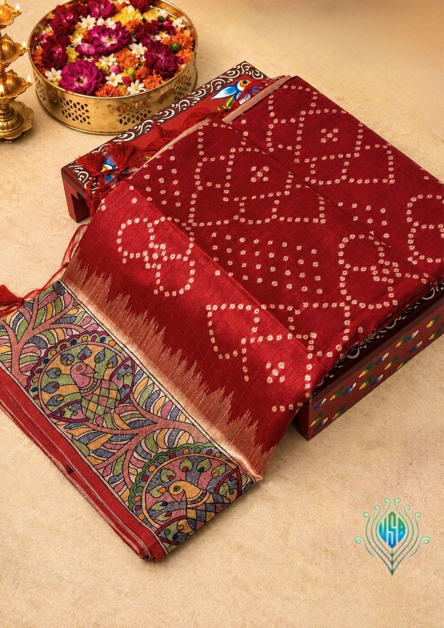 UTSAV BANARAS 406: Crimson Red Saree with Chunari Buti Weave & Kalamkari Printed Pallu