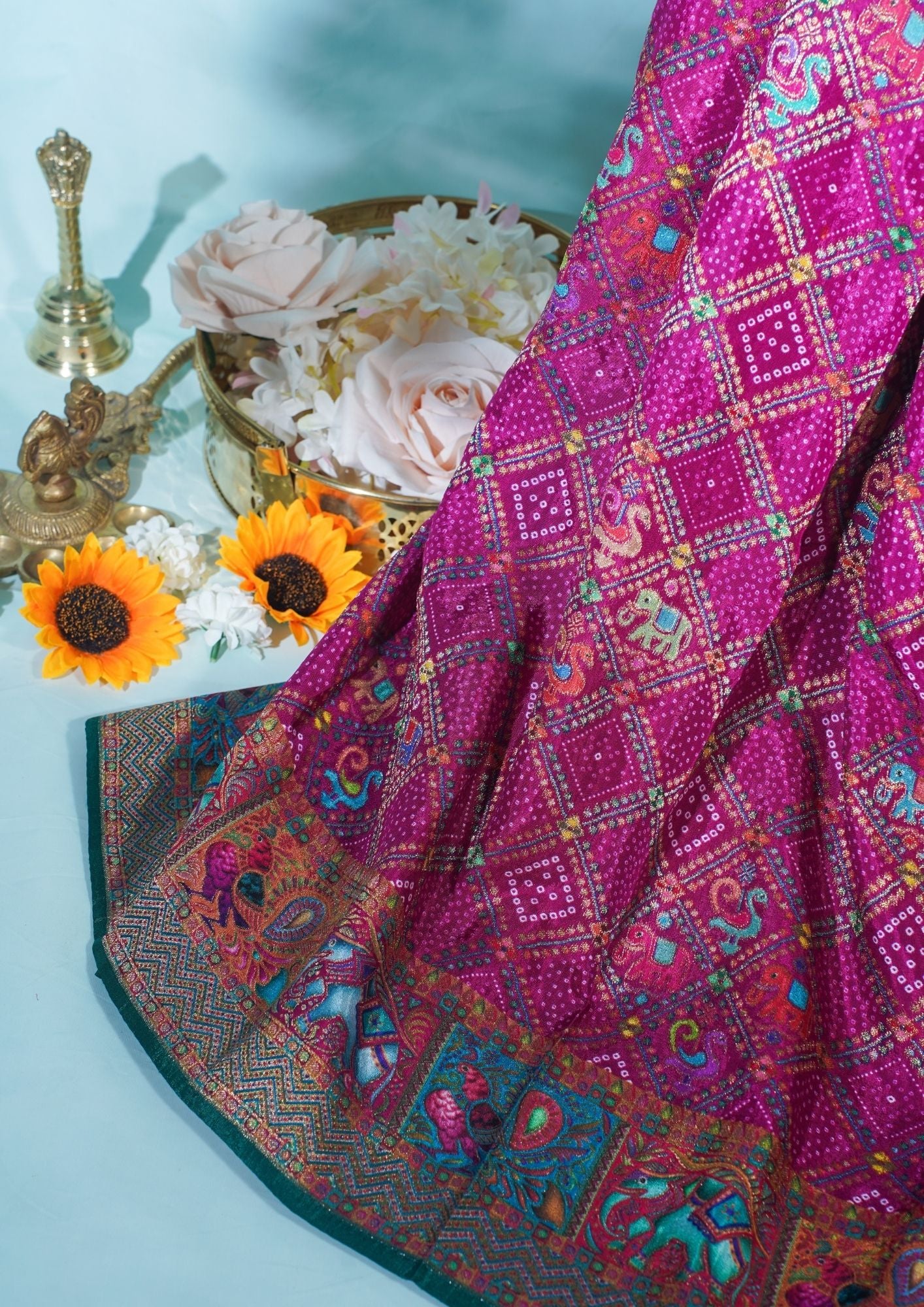 "Waah Banaras 071" Banarasi Vibrant Dual-Tone Shades Meenakari Pashmina Silk Saree